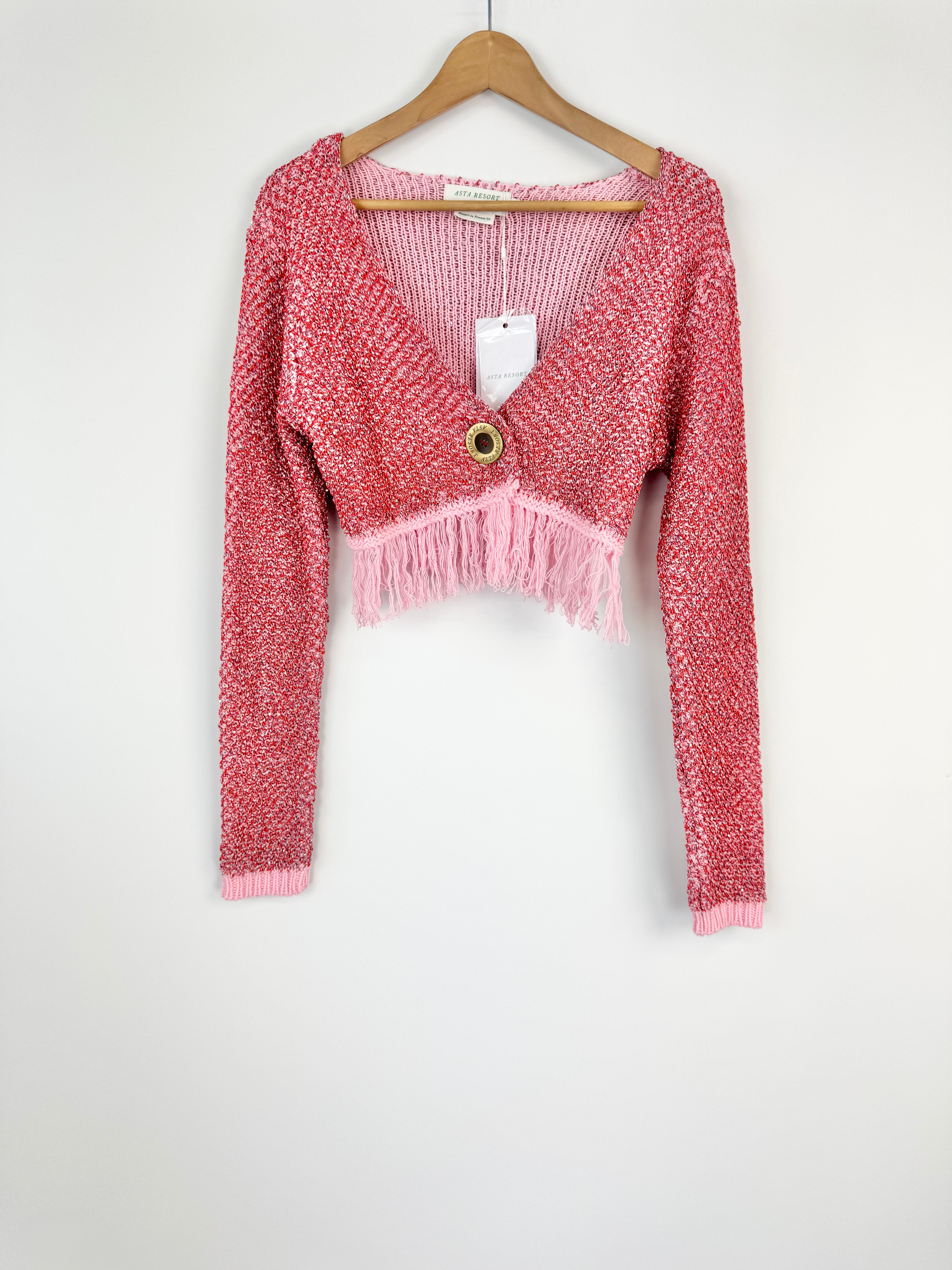 Astra Resort Pink Sequinned Knit Pants and Jacket Set Size S