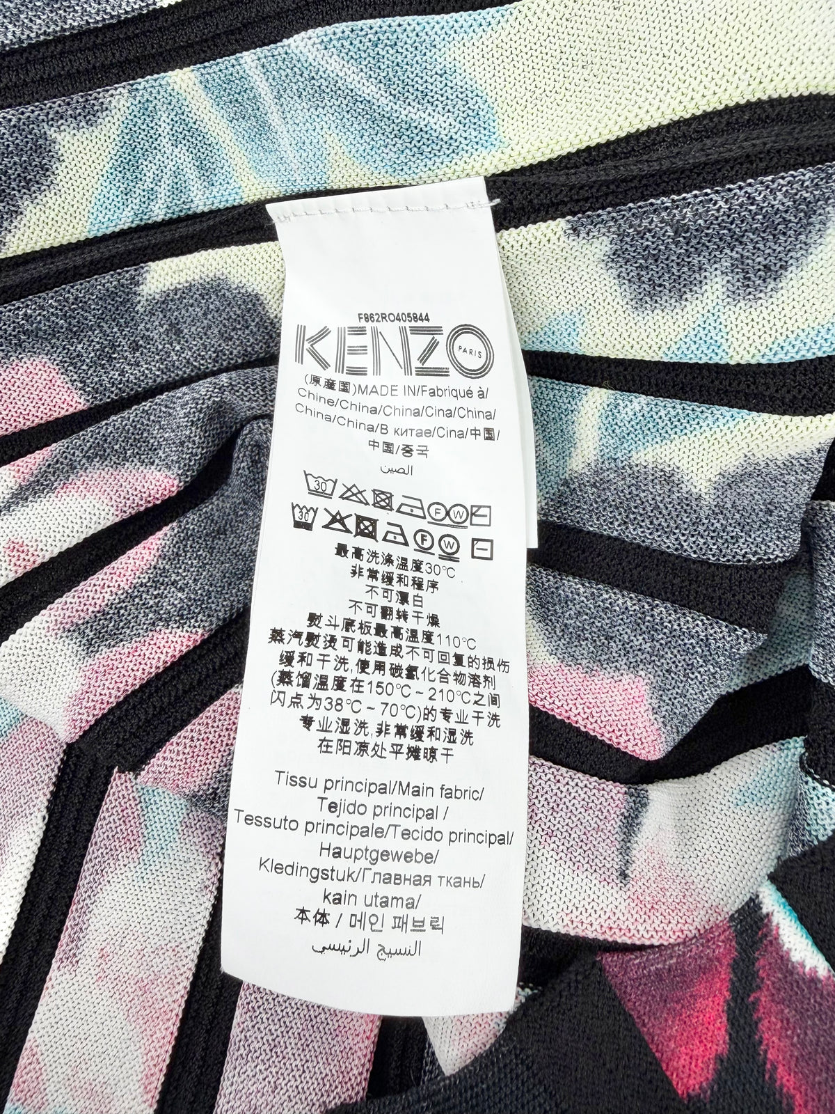 Kenzo Black & Neon Floral Rib Knit Midi Dress - AU10/12