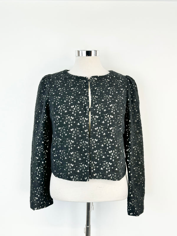 Vintage Milly of New York Black & White Lace Crop Jacket - AU12/14