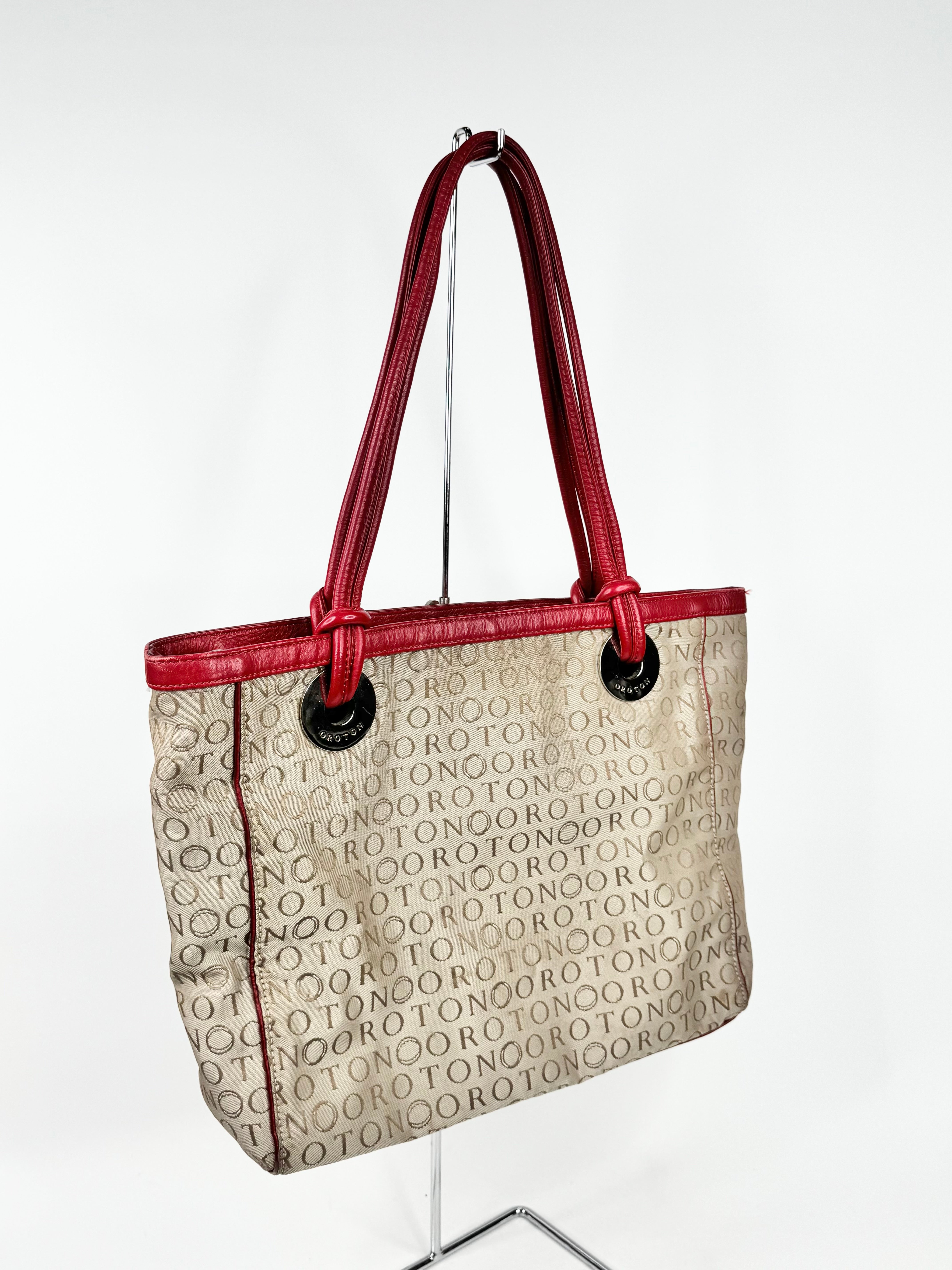MFW Oroton Red Trim Canvas Tote Bag
