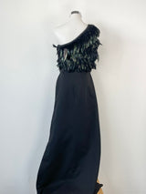 Karen Gee Black Feather Embellished Off-Shoulder Gown - AU10/12