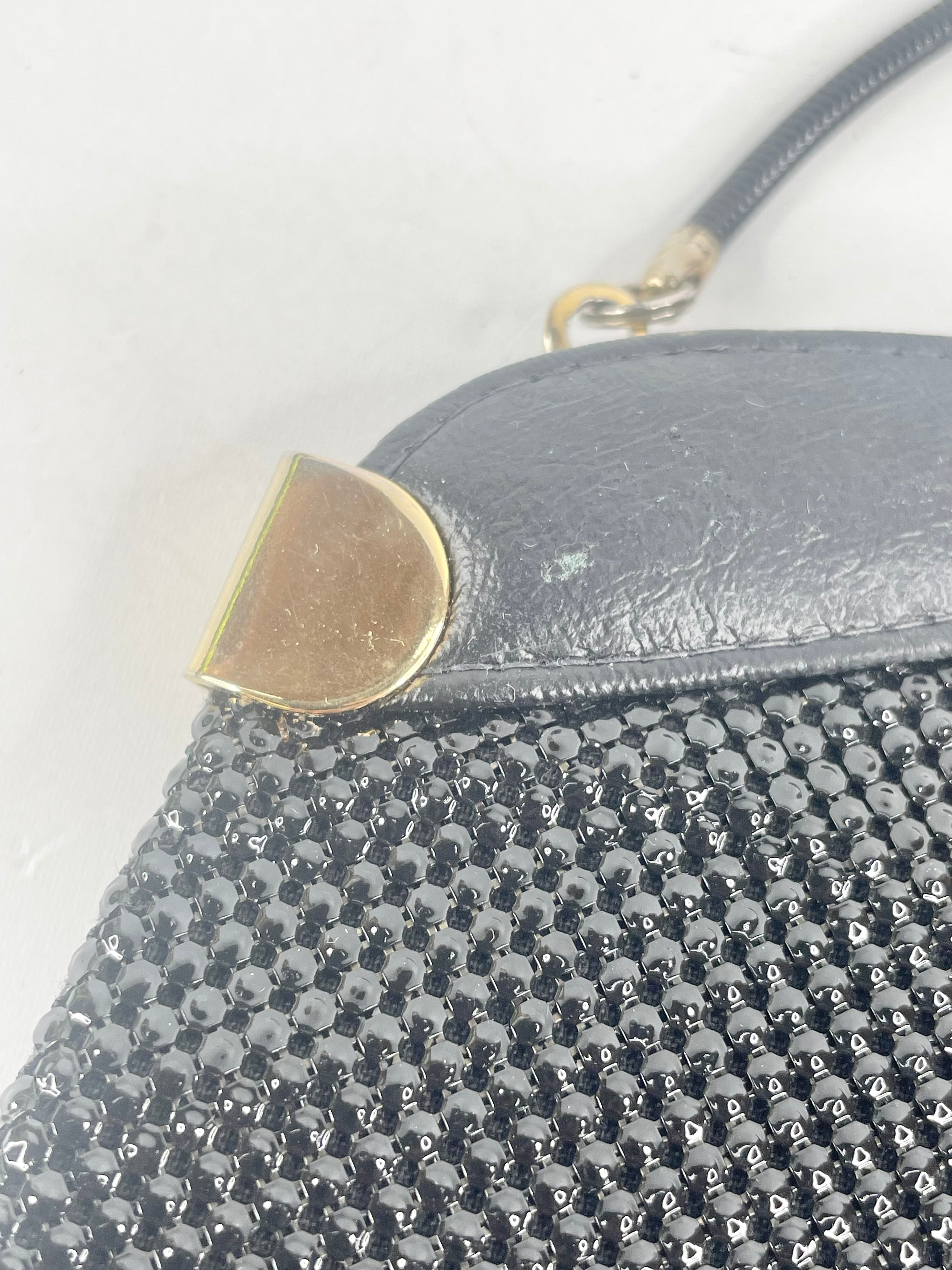 Vintage Glomesh Black Leather Contrast Evening Bag