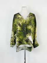 Go> by Go Silk Green & Black Patterned Blouse - AU8