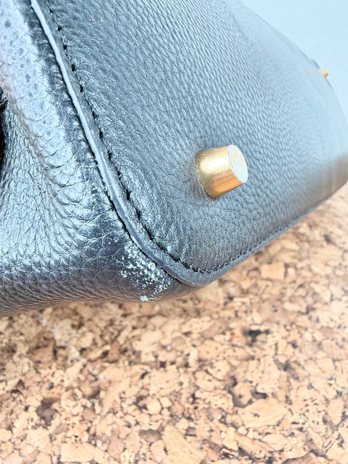 Alf the Label Black Grained Leather Top Handle Bag