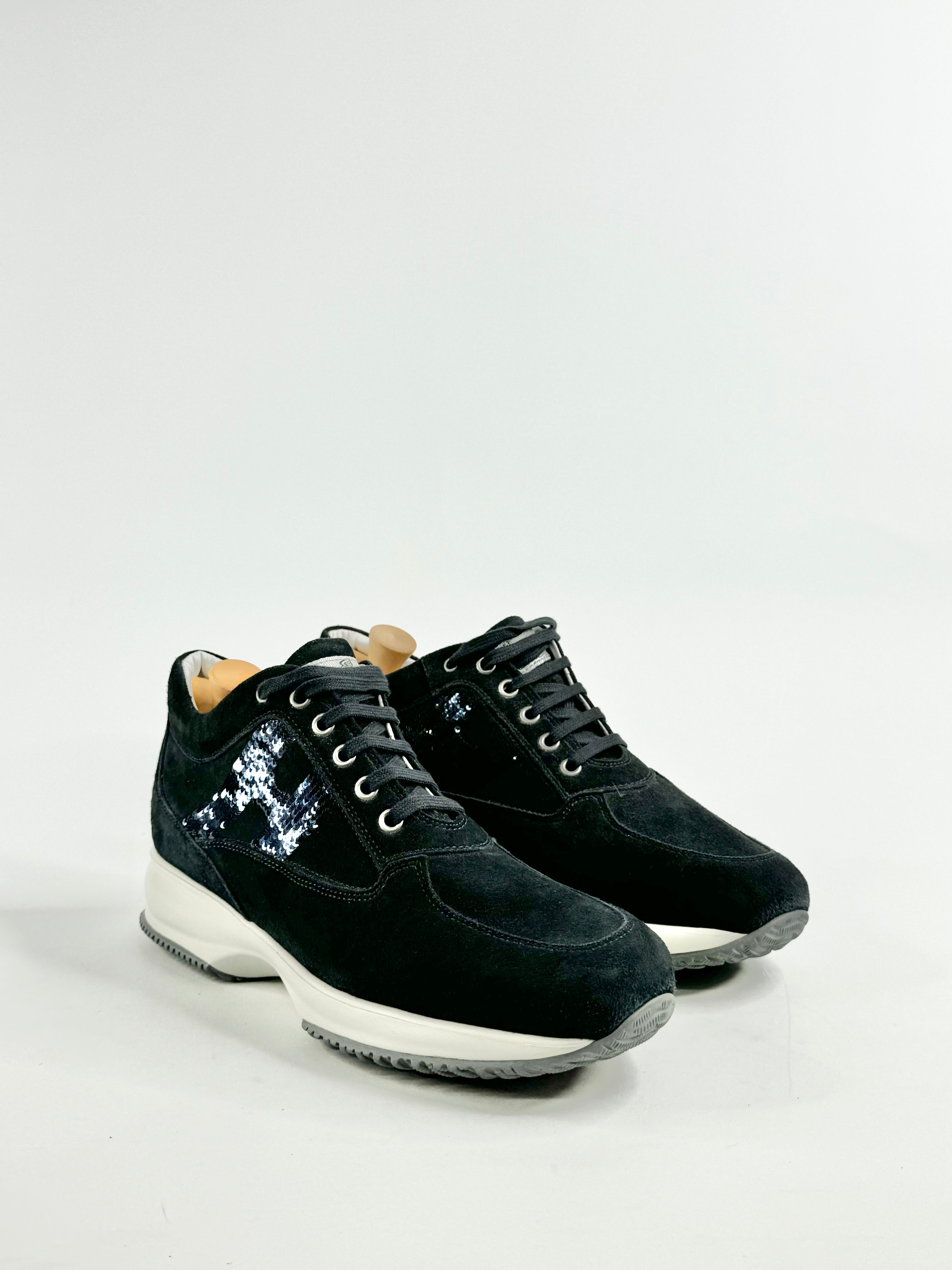 Hogan Interative Navy Blue Sequin Embellished Sneakers - EU40