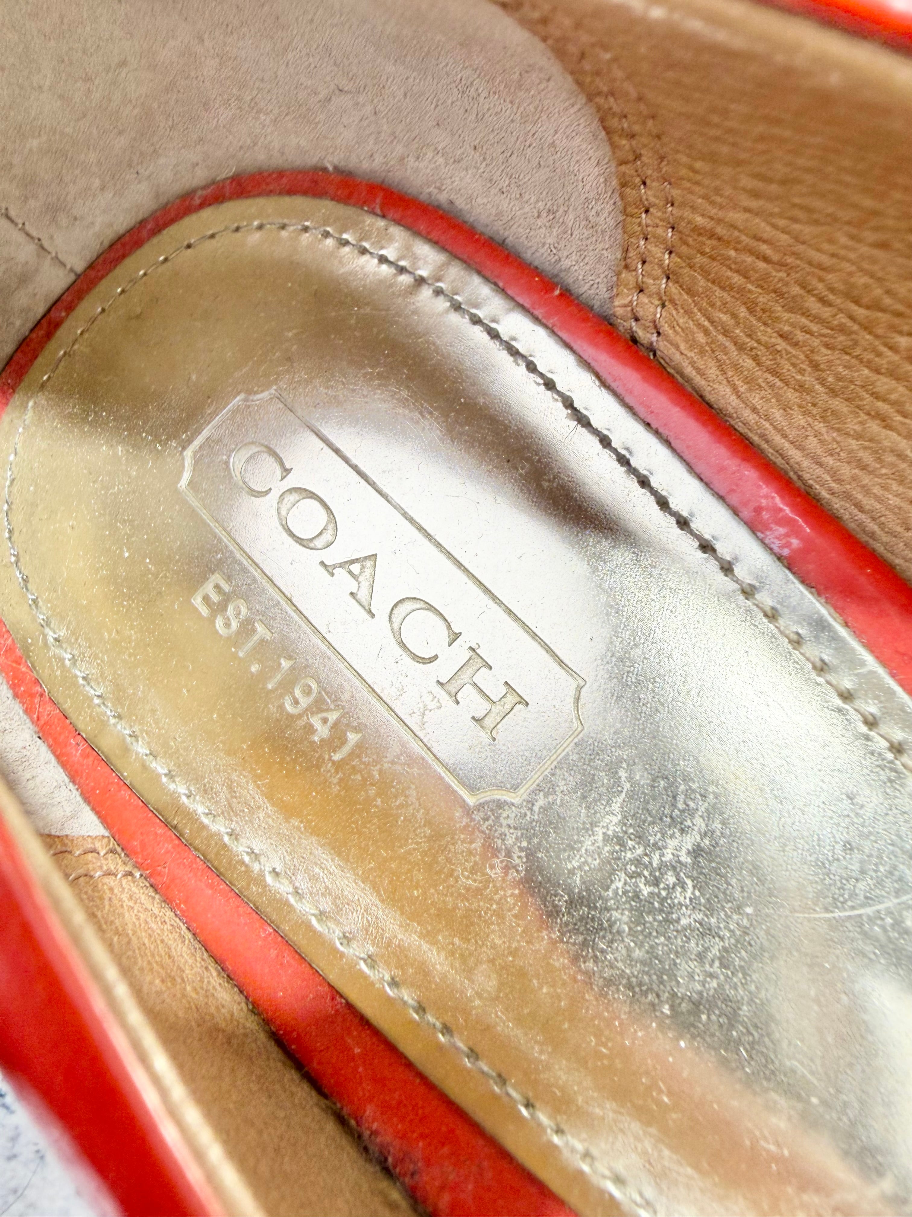 Coach Red Orange Patent Pointed Kitten Heel - EU40