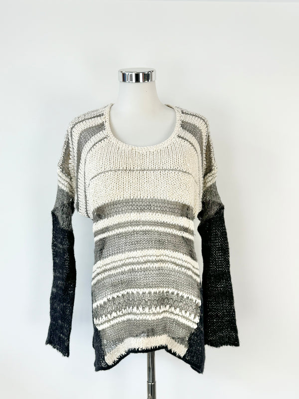 Helmut Lang Cream & Grey Silk & Alpaca Knit Jumper - AU8/10