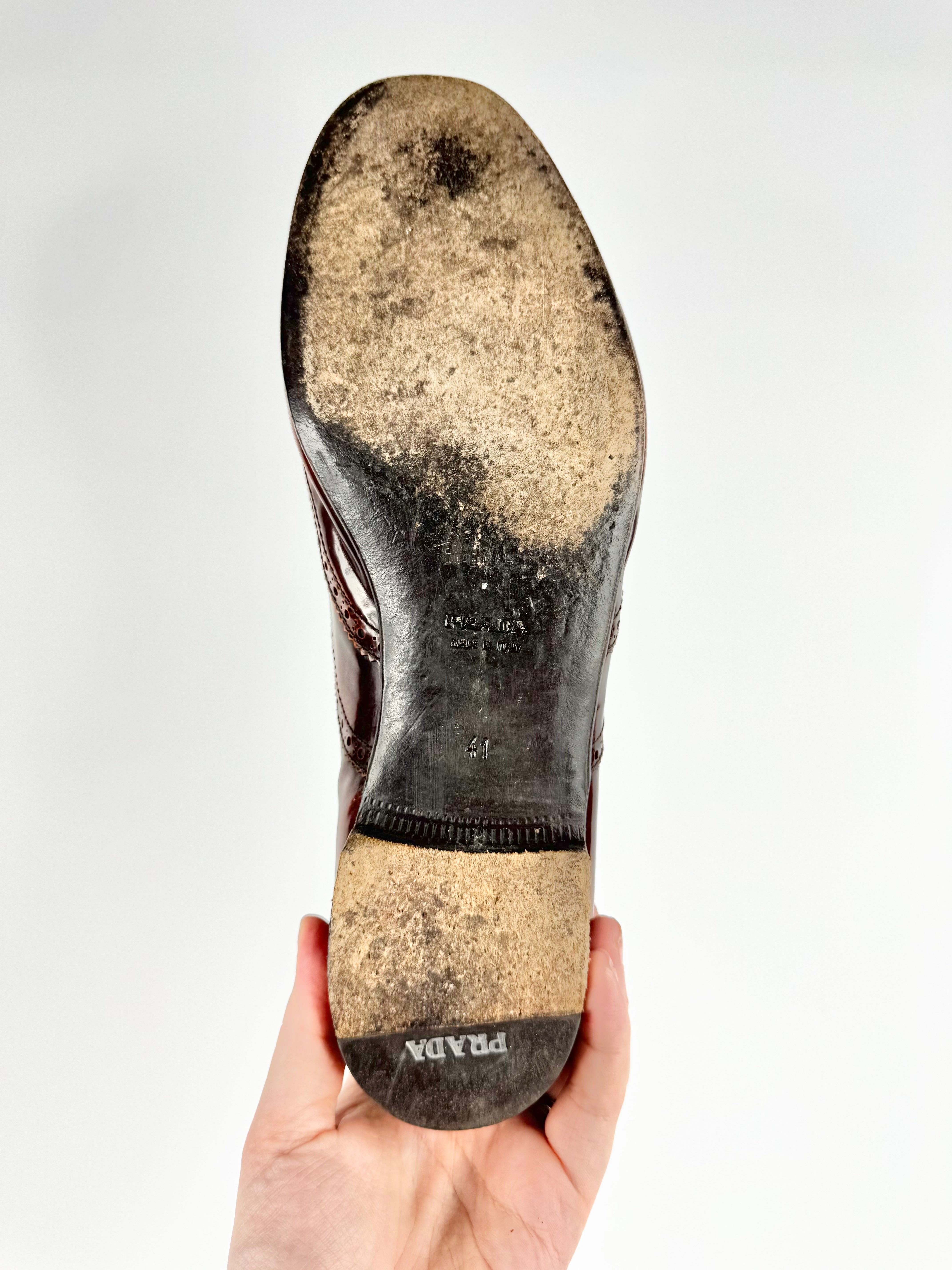 Prada Burnished Brown Leather Brogue Oxfords - EU41