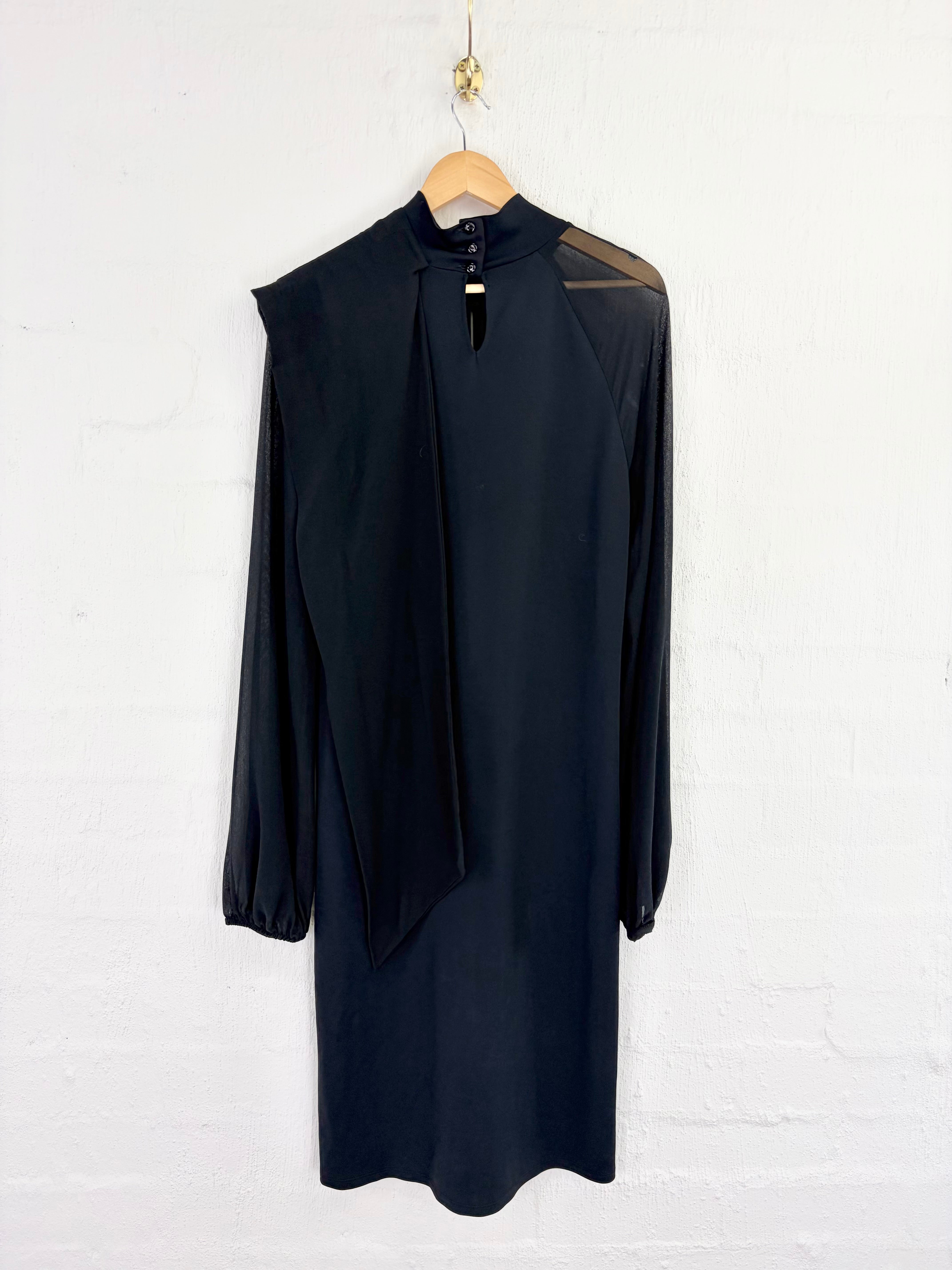Max Mara Studios Black Puff Sleeve Midi Dress - AU14