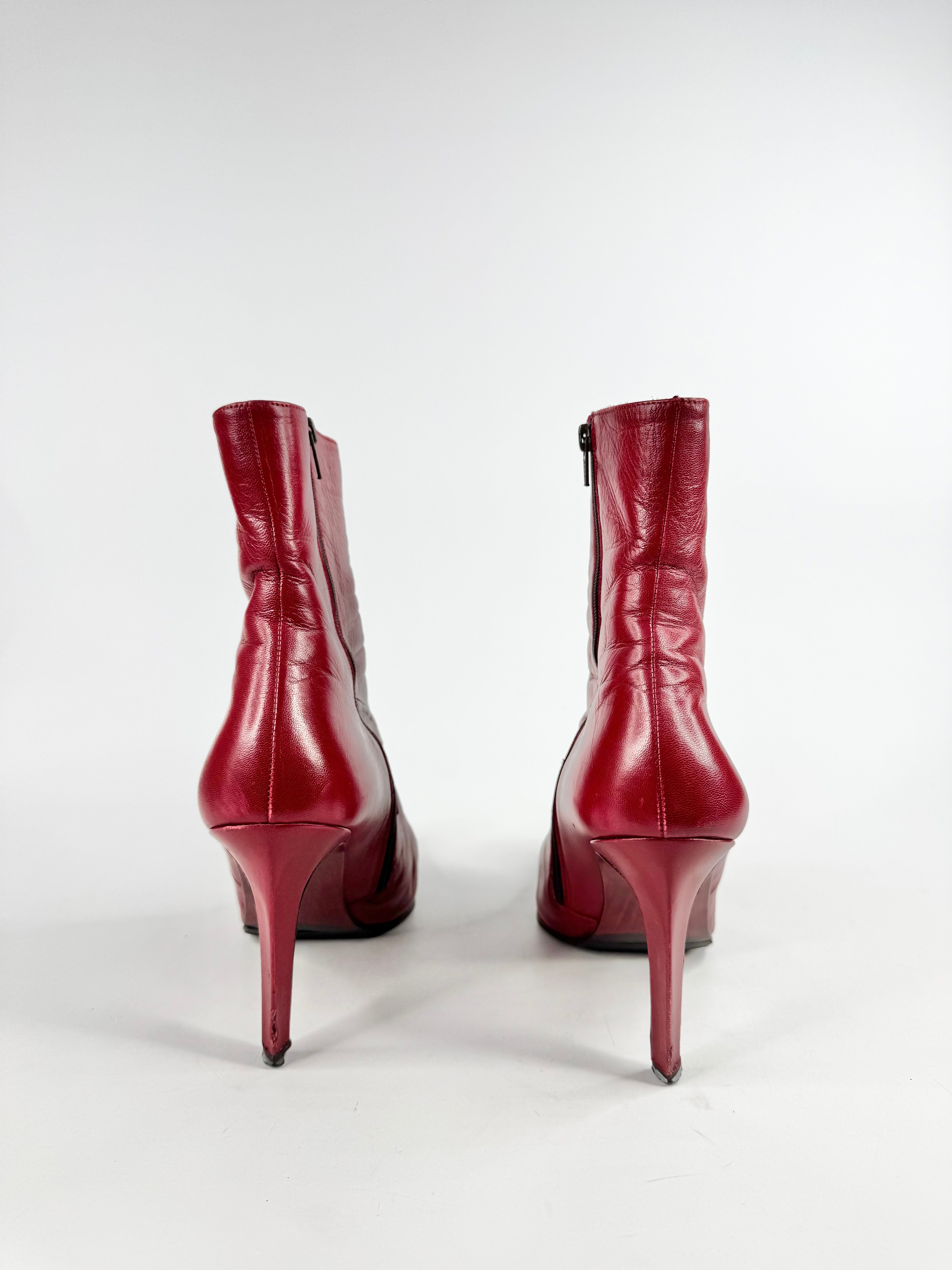 Michal Perry Cherry Red Leather Stiletto Boots - EU41.5