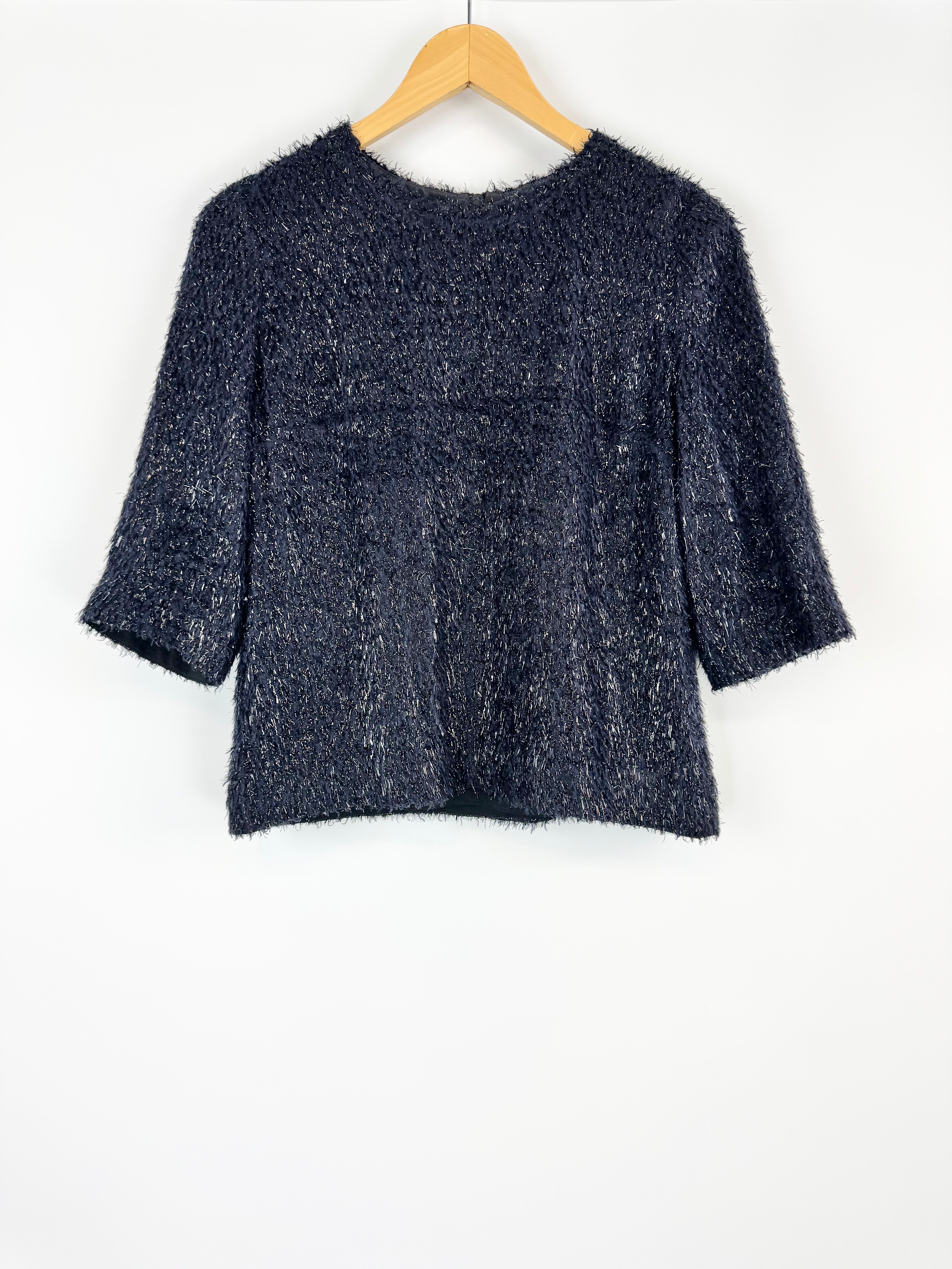LifewithBird Black & Navy Metallic Frill Top - AU8