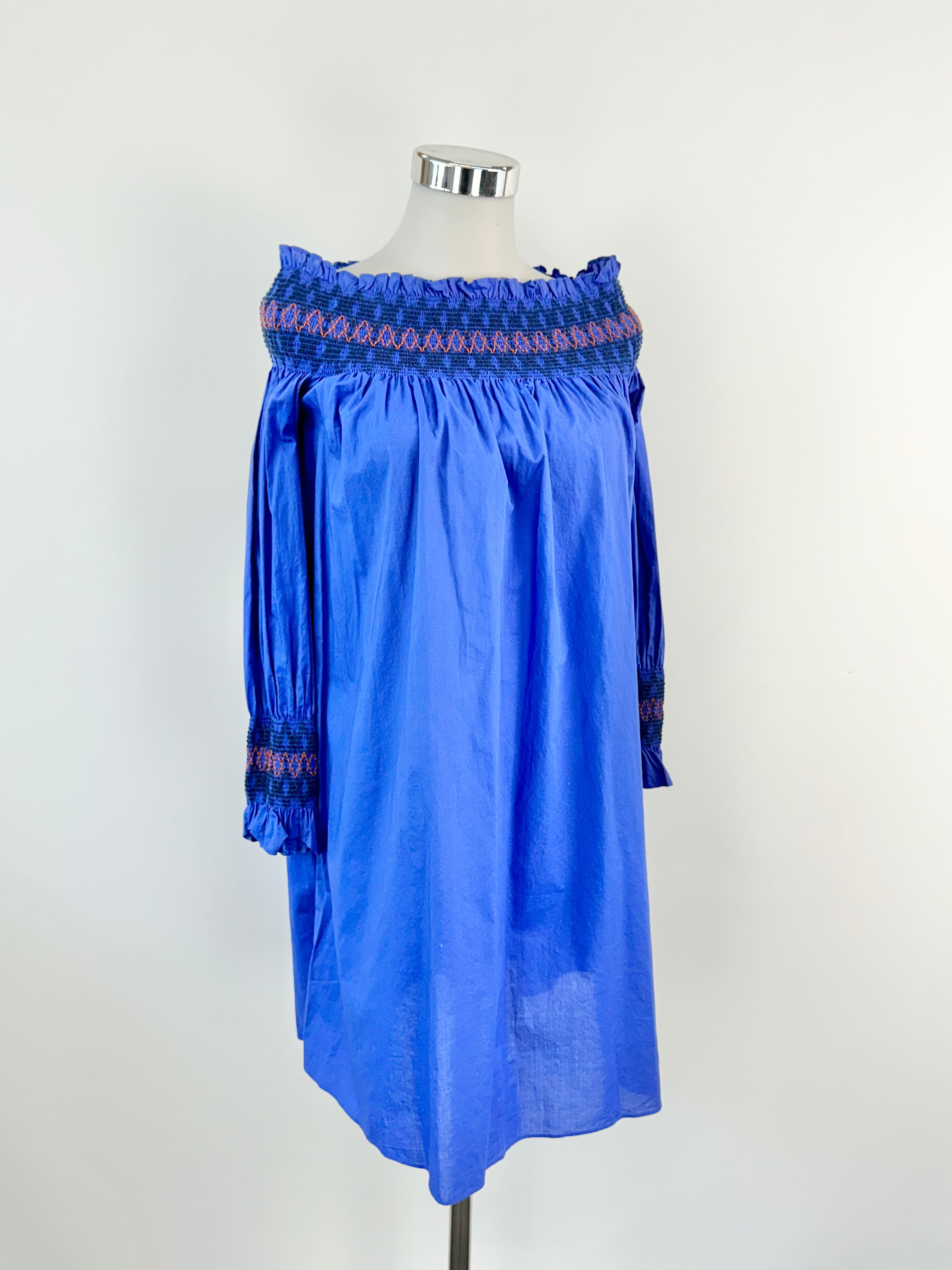Maje Blue Off The Shoulder Shirred Mini Dress - AU8
