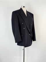 Vintage Pierre Cardin Navy Blue Double-Breasted 'Venice' Wool Blazer - XL