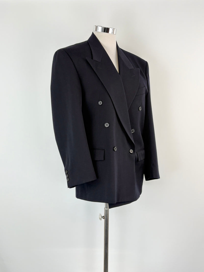Vintage Pierre Cardin Navy Blue Double-Breasted 'Venice' Wool Blazer - XL