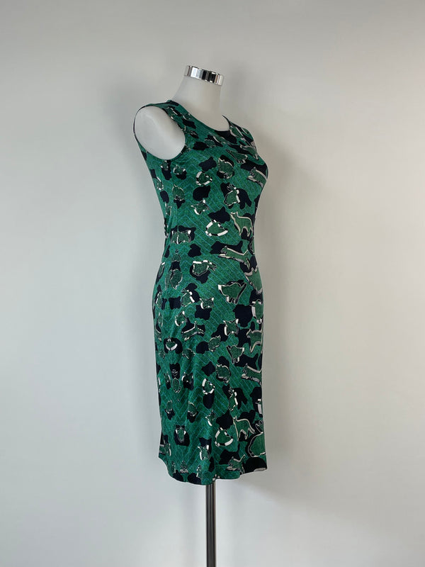 Mary Katrantzou Forest Green Cookie Cutter Print Silk Dress - AU6/8