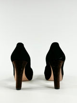 Prada Black Suede Square Toe Pumps - EU38.5