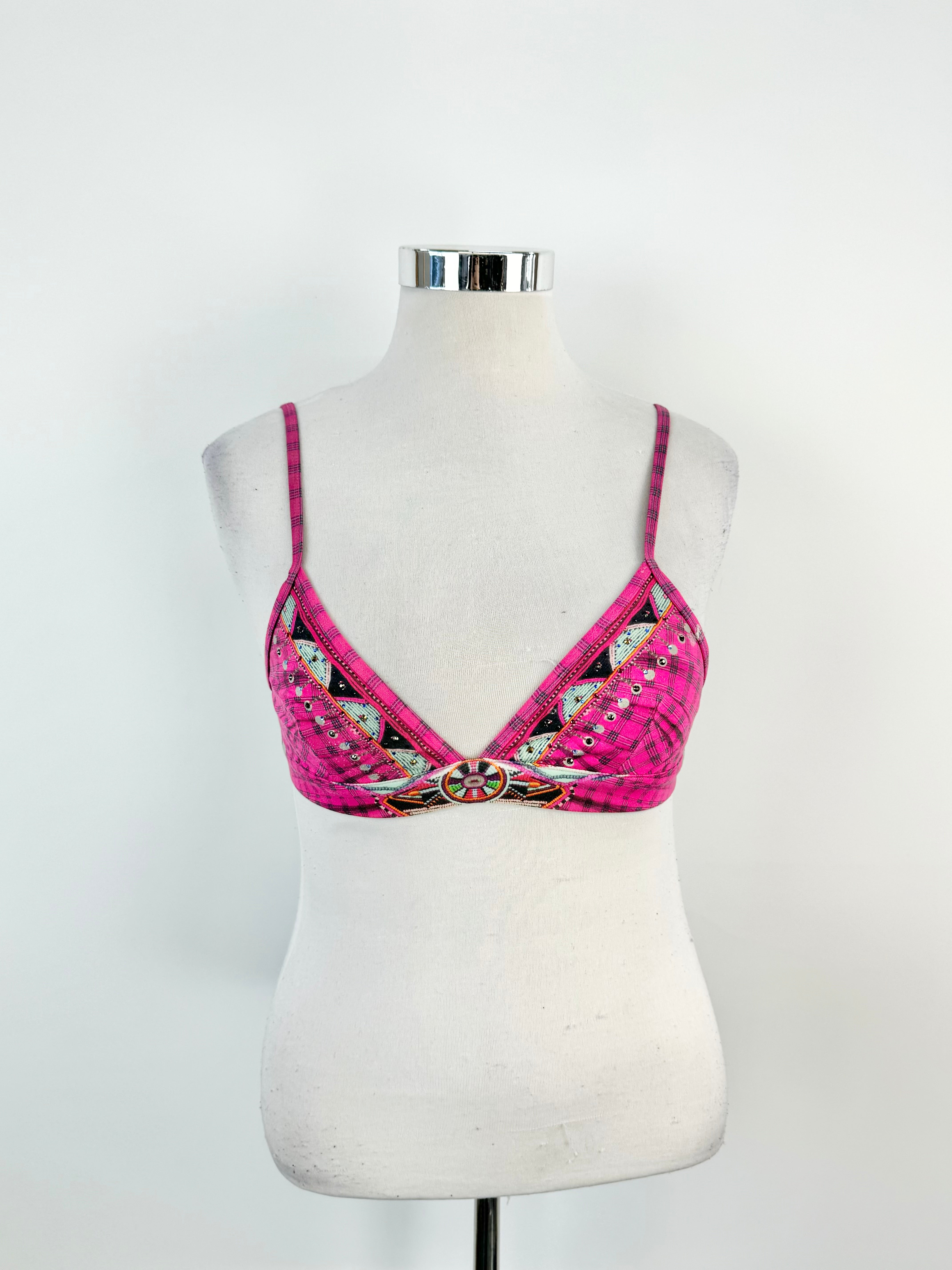 Camilla Pink Plaid Crystal Embellished Bralette - AU12