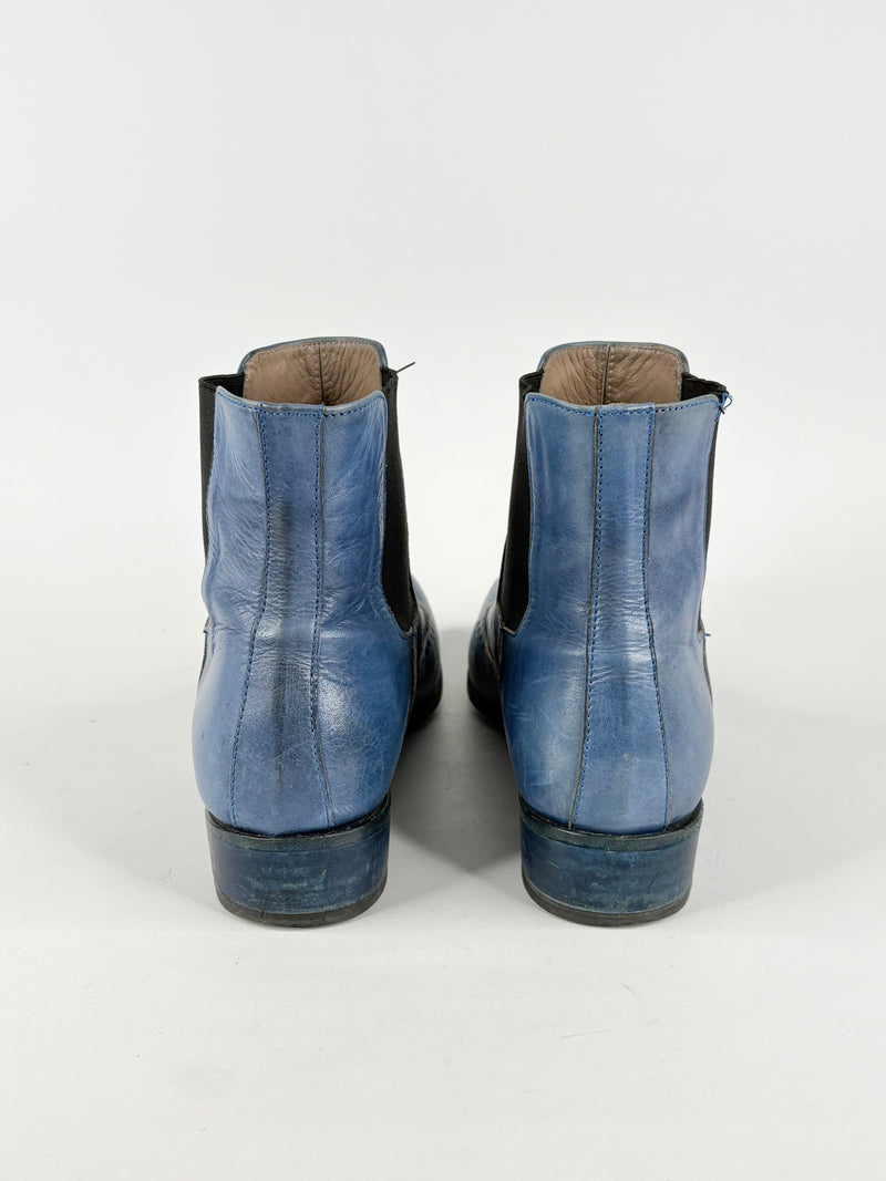 Habbot. Blue Leather 'Juggler' Ankle Boots - EU40
