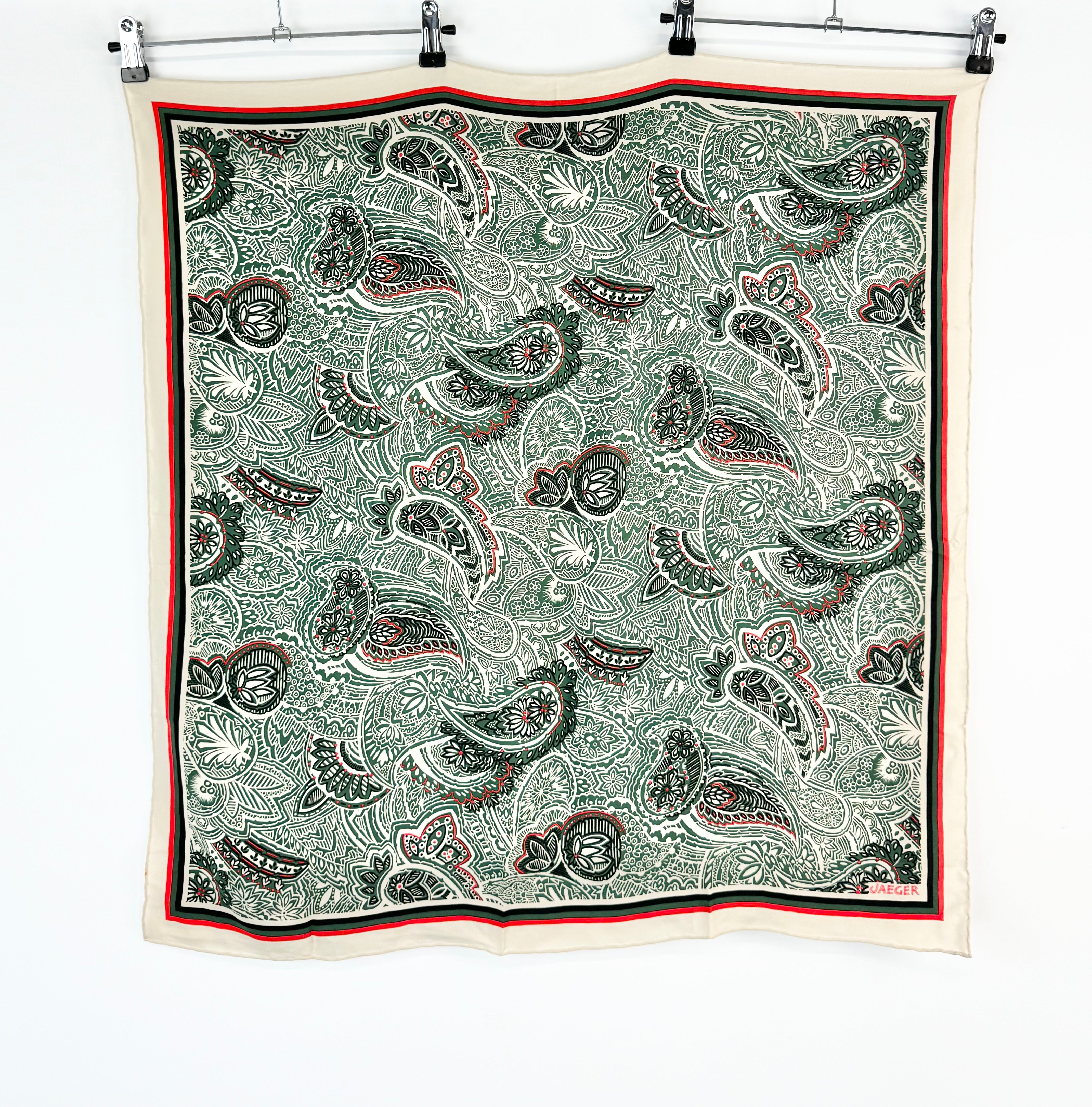 Vintage Jaeger Cream & Green Paisley Patterned Scarf
