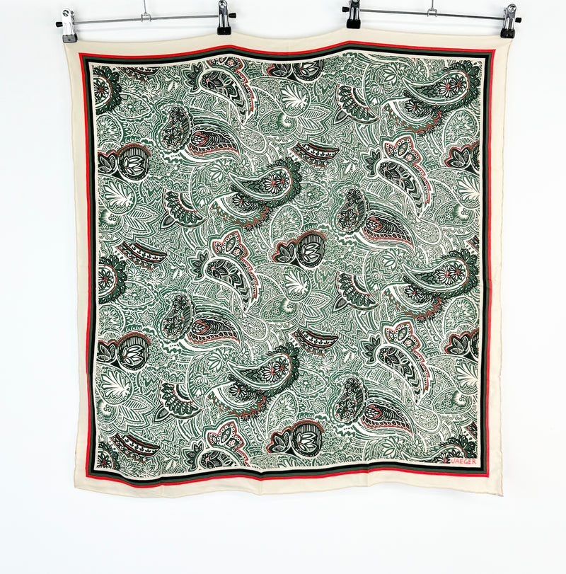 Vintage Jaeger Cream & Green Paisley Patterned Scarf