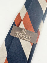 Vintage Givenchy Gentleman Navy Blue, Beige & Mocha Striped Tie