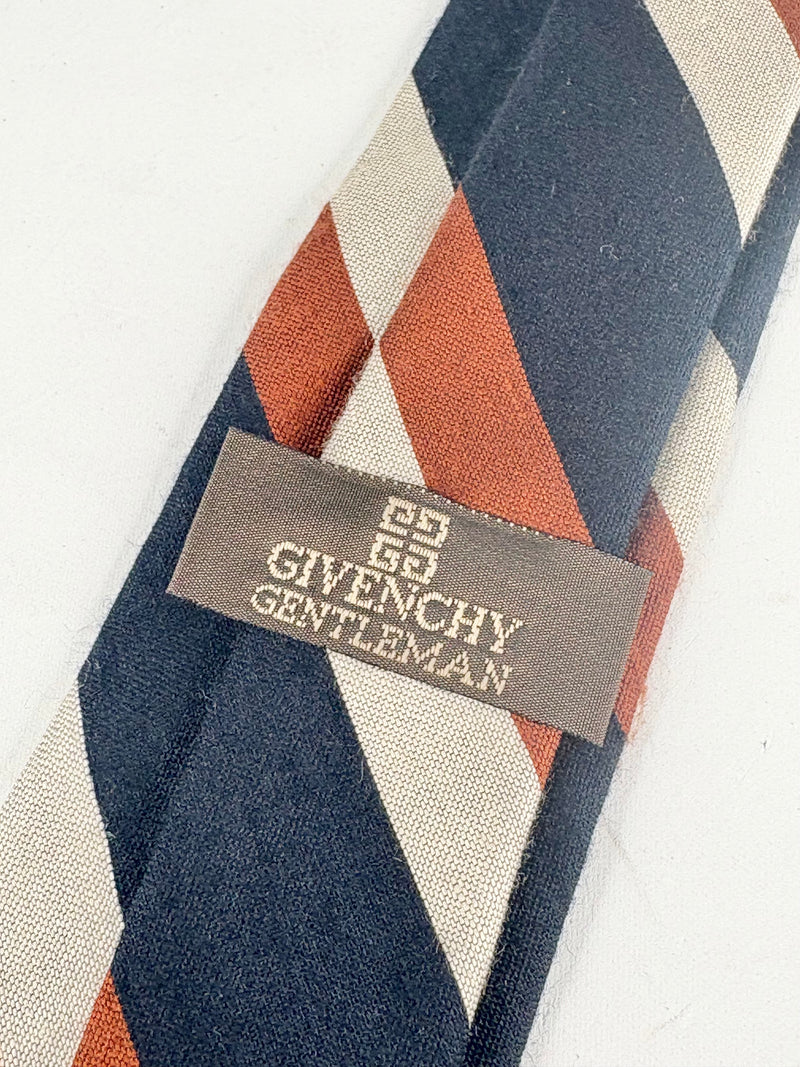 Vintage Givenchy Gentleman Navy Blue, Beige & Mocha Striped Tie