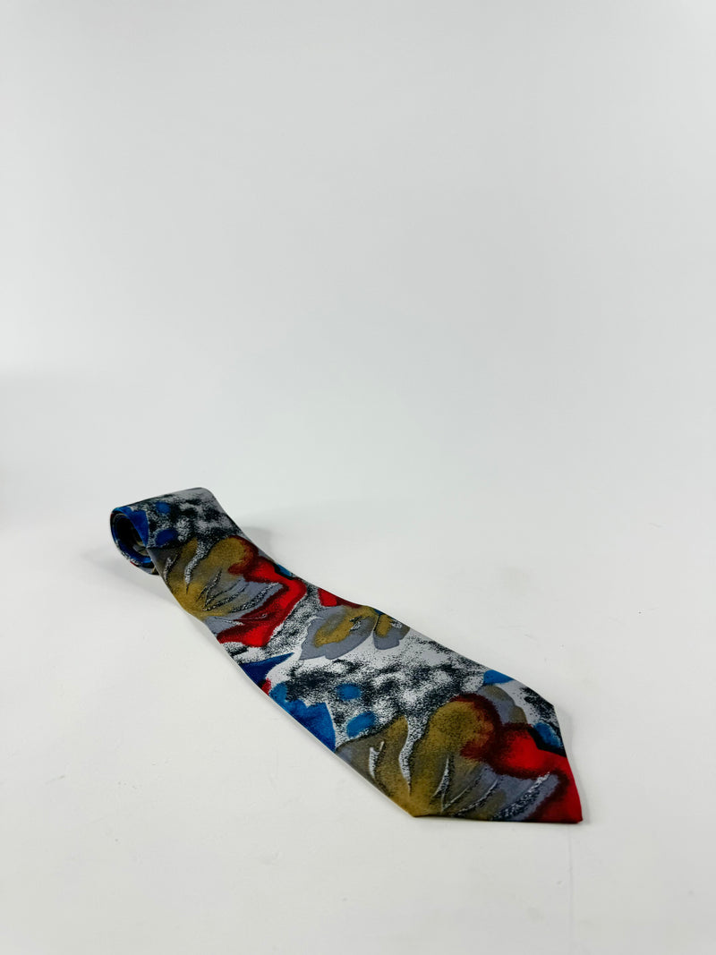 Vintage Pierre Cardin Blue & Red Abstract Pattern Tie