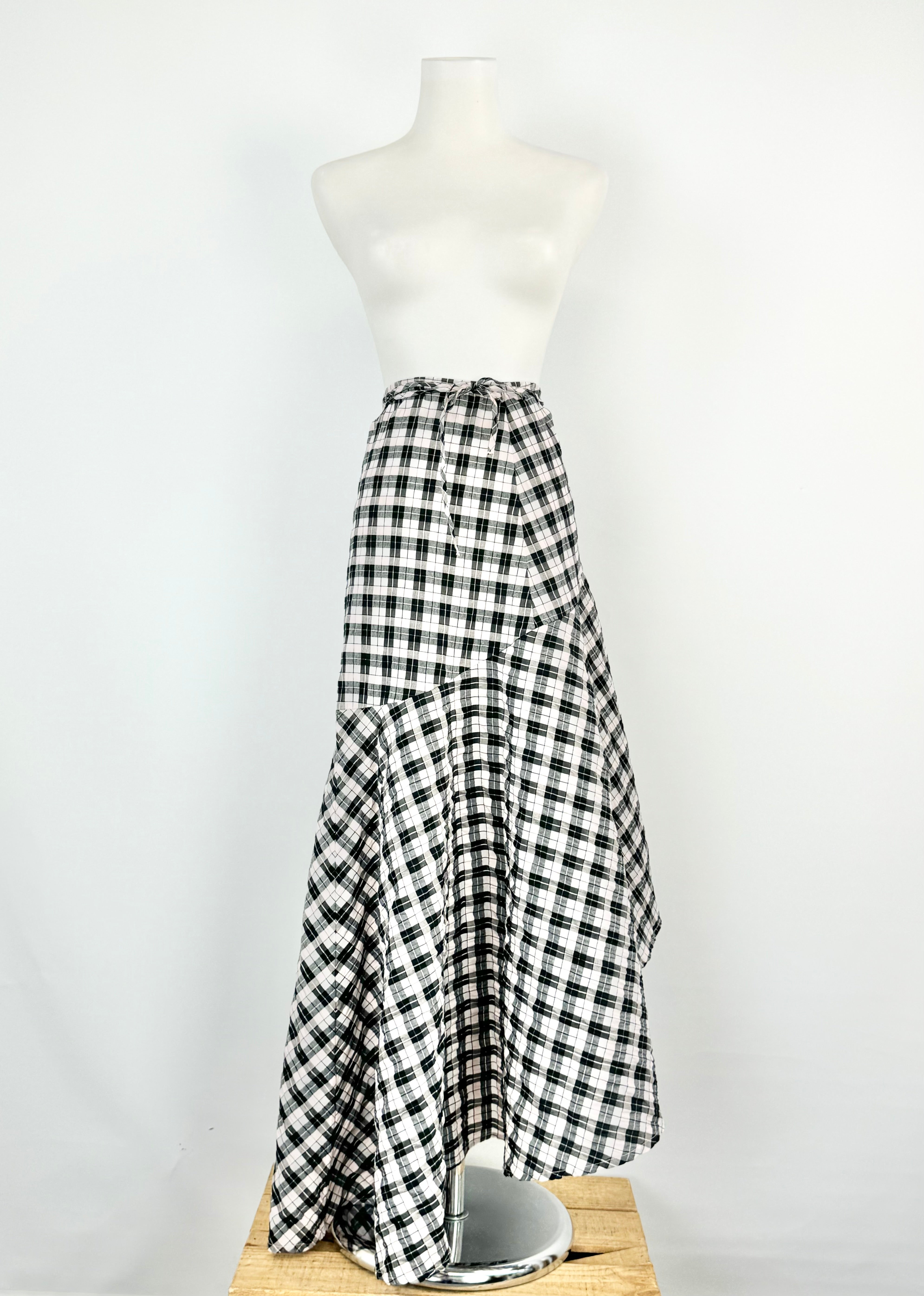 Ganni Pink Black & Silver Plaid Seersucker Maxi Skirt - AU8/10