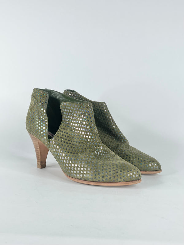 Patricia Blanchet Embellished Olive Green Suede Ankle Boots - EU37