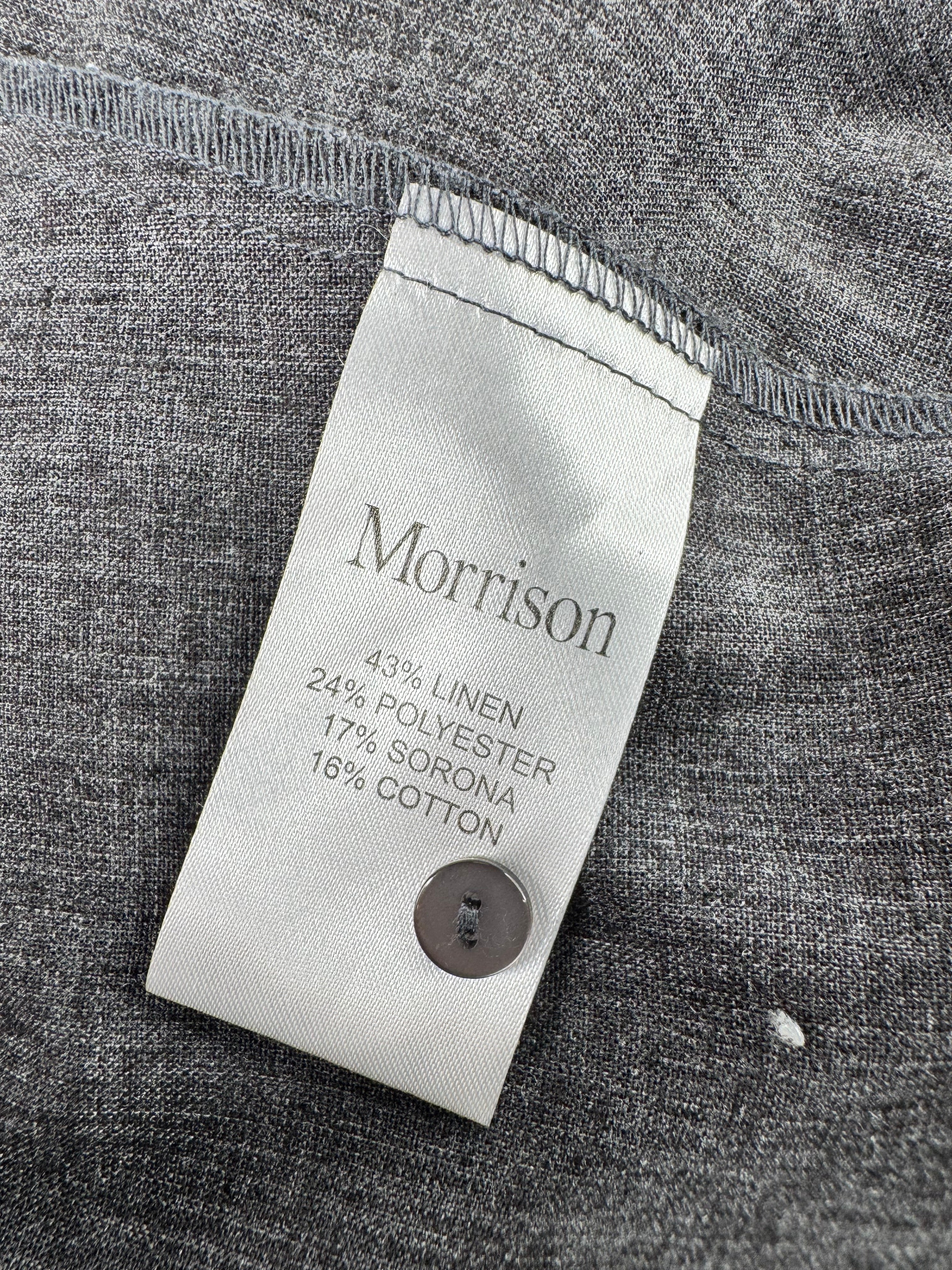 Morrison Grey Linen Blend Raw Hem Long Sleeve Shirt Dress - AU10/12