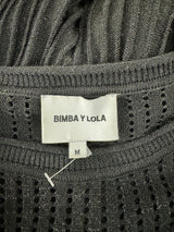 Bimba y Lola Black Metallic Pleated Knit Long Sleeve Dress - AU10