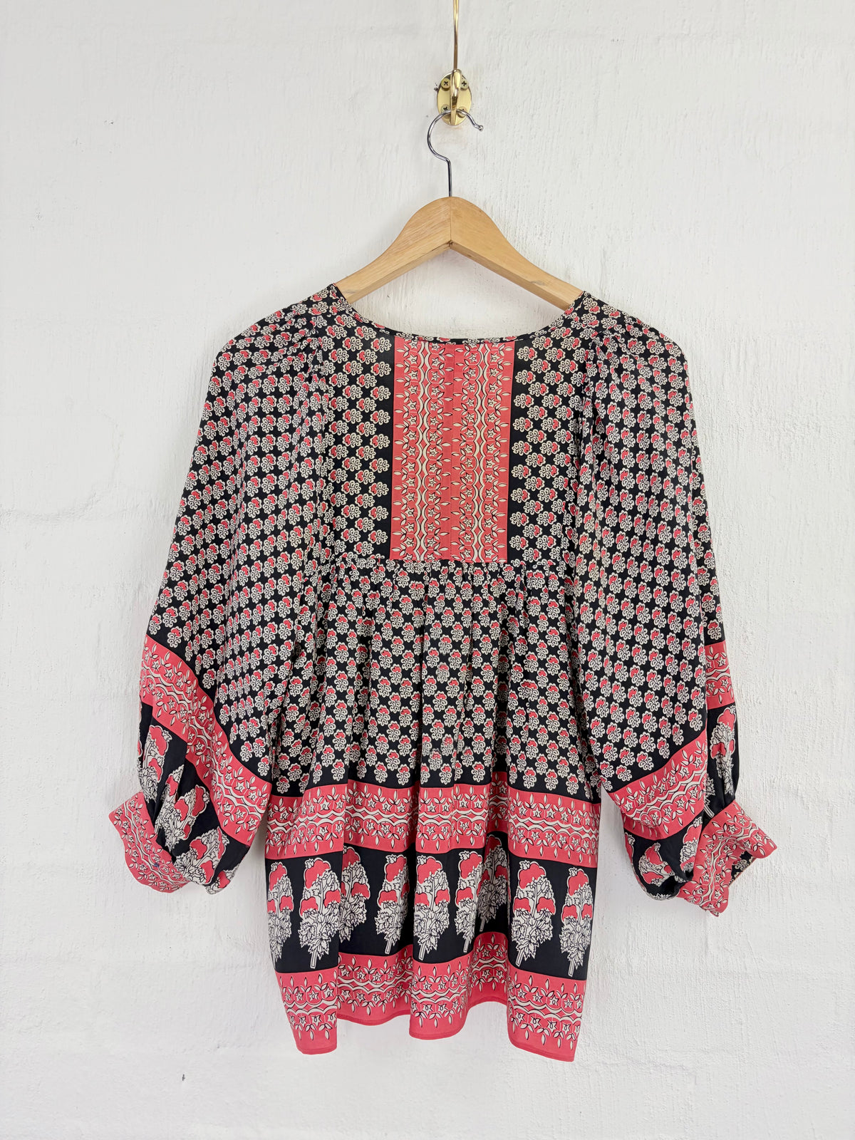 Ulla Johnson Black & Peach Floral Patterned Silk Blouse - AU8/10