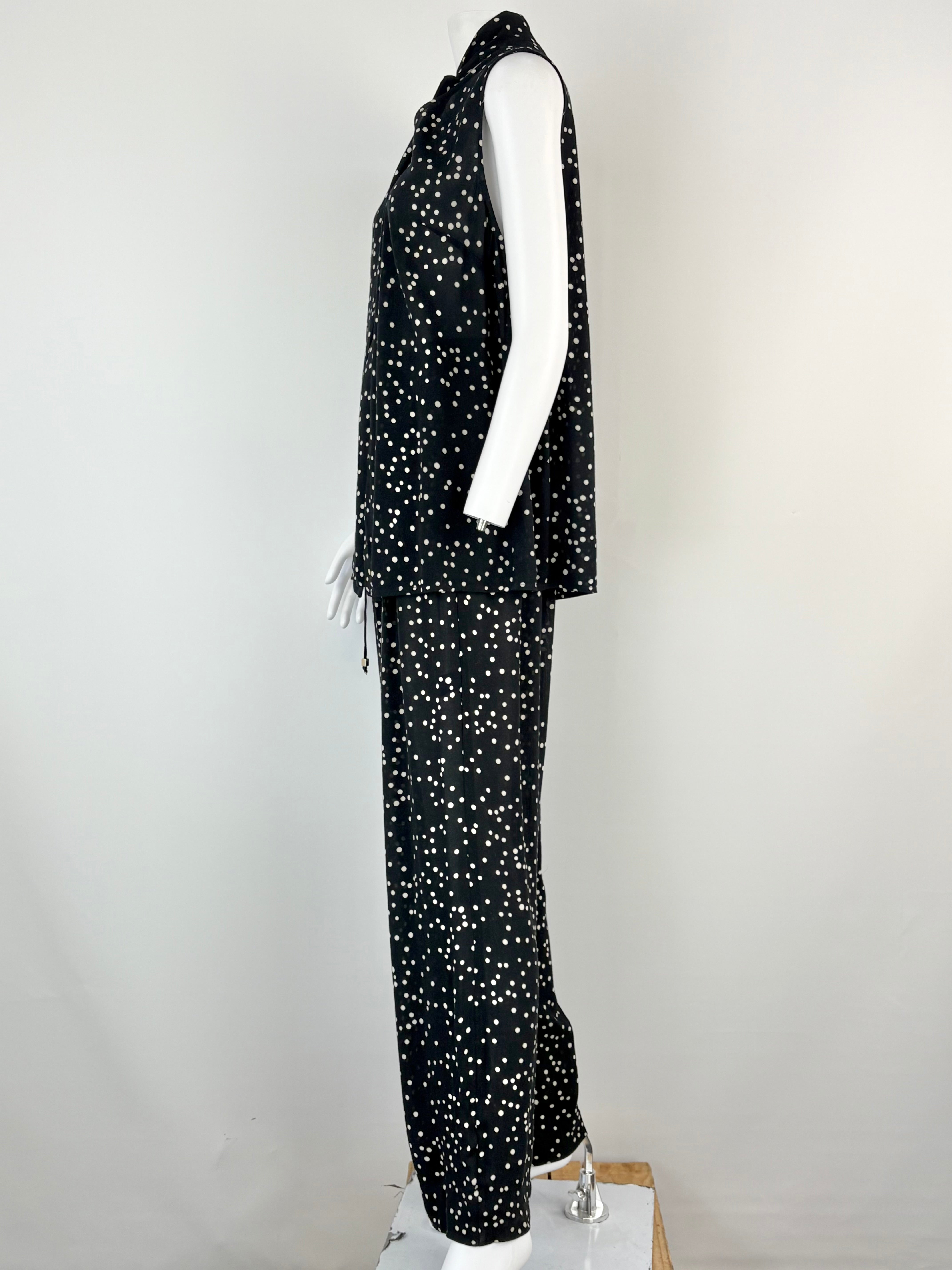 Zimmermann Sheer Black & White Dotted Sleeveless Top & Pants Set - AU8