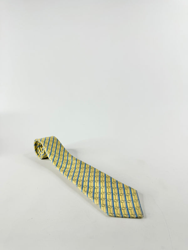 Vintage Hermes Butter Yellow & Blue Patterned Tie