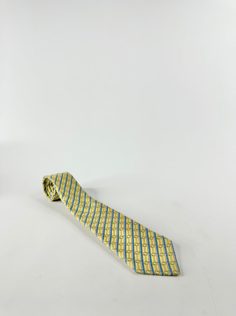 Vintage Hermes Butter Yellow & Blue Patterned Tie