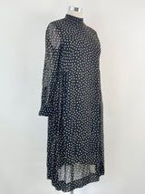 Ganni Black & Beige Dotted Long Sleeve Dress - AU12