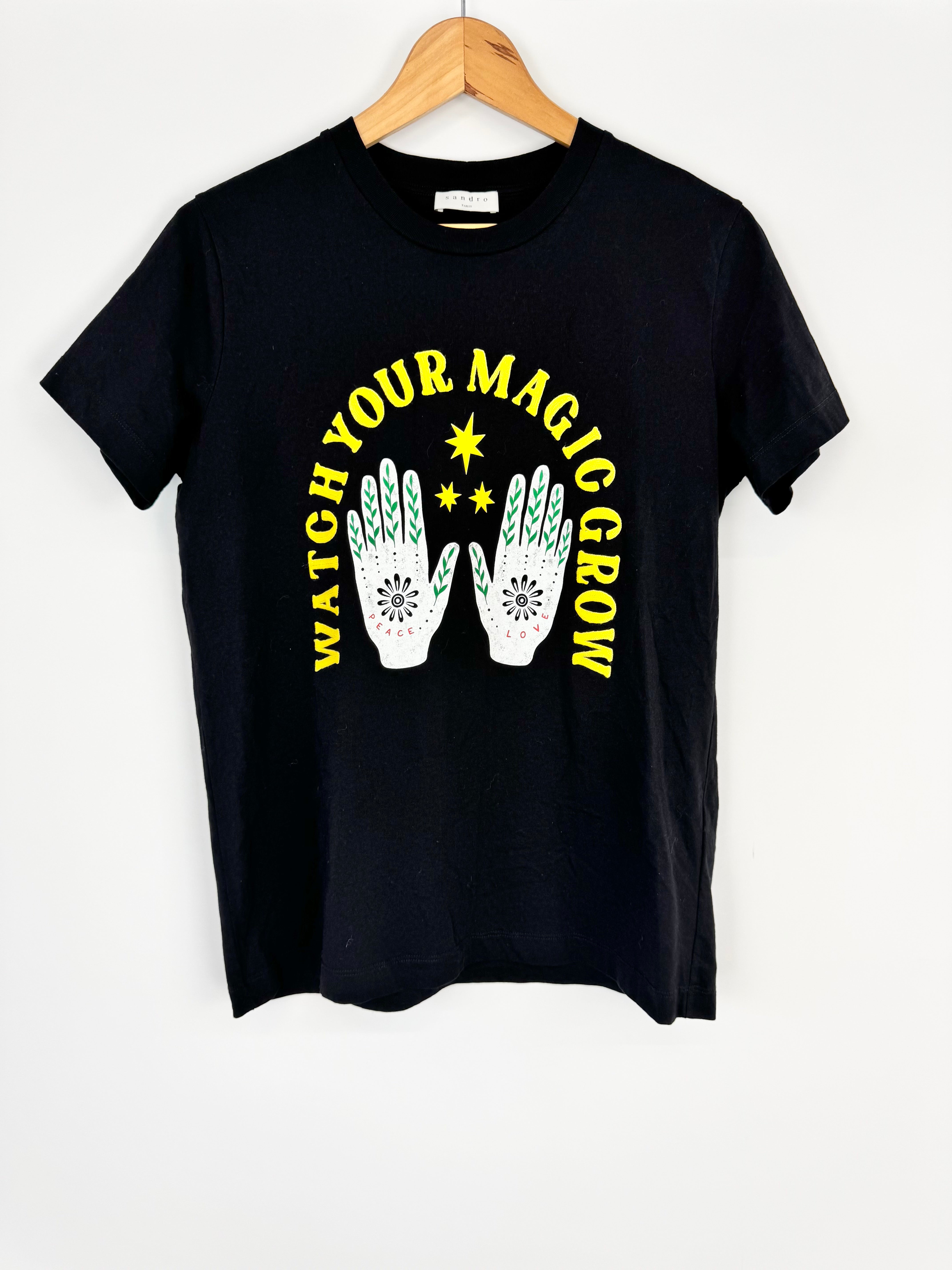 Sandro Black 'Nevada Watch Your Magic Grow' Embroidered T-Shirt - AU10