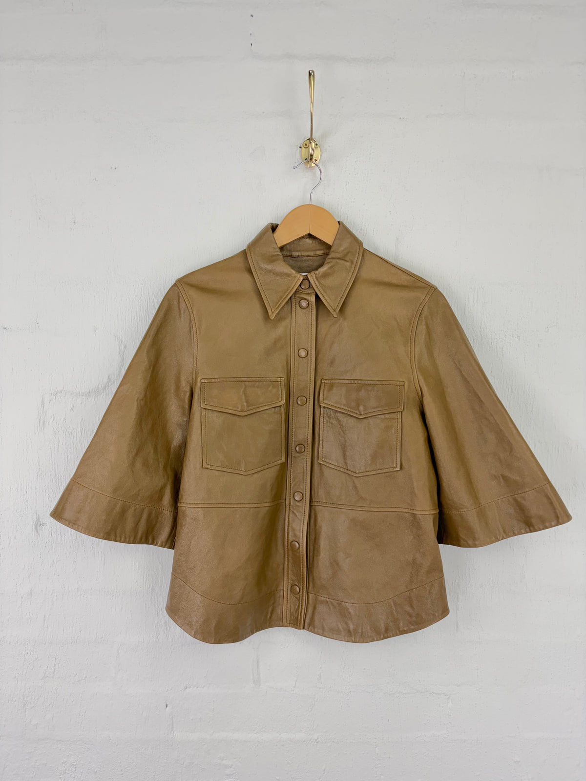 Ganni Tan Leather Button Down Shirt - AU8/10