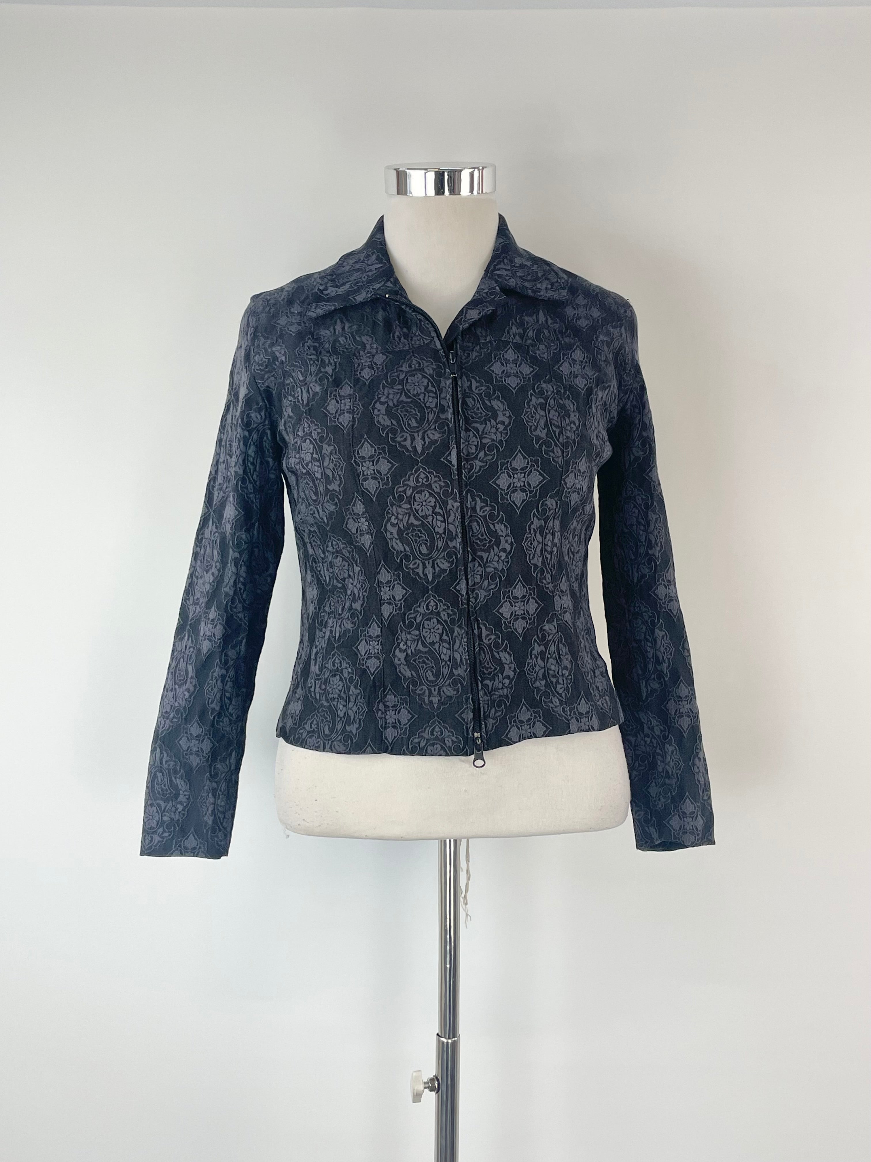 Geoff Bade Black Brocaded Floral Pattern Jacket - AU10/12