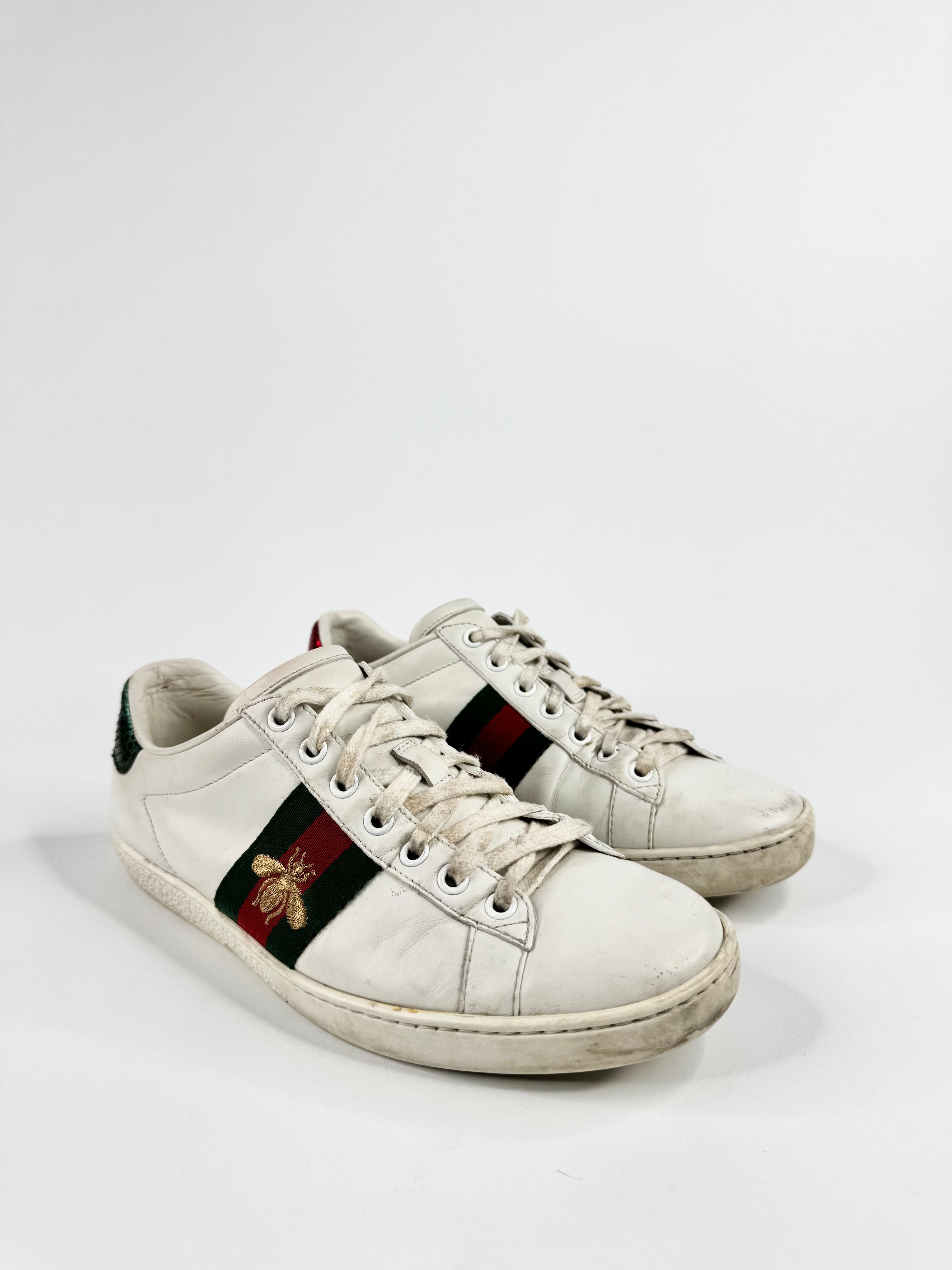 Gucci White Leather 'Ace' Bee Embroidered Sneakers - EU36.5