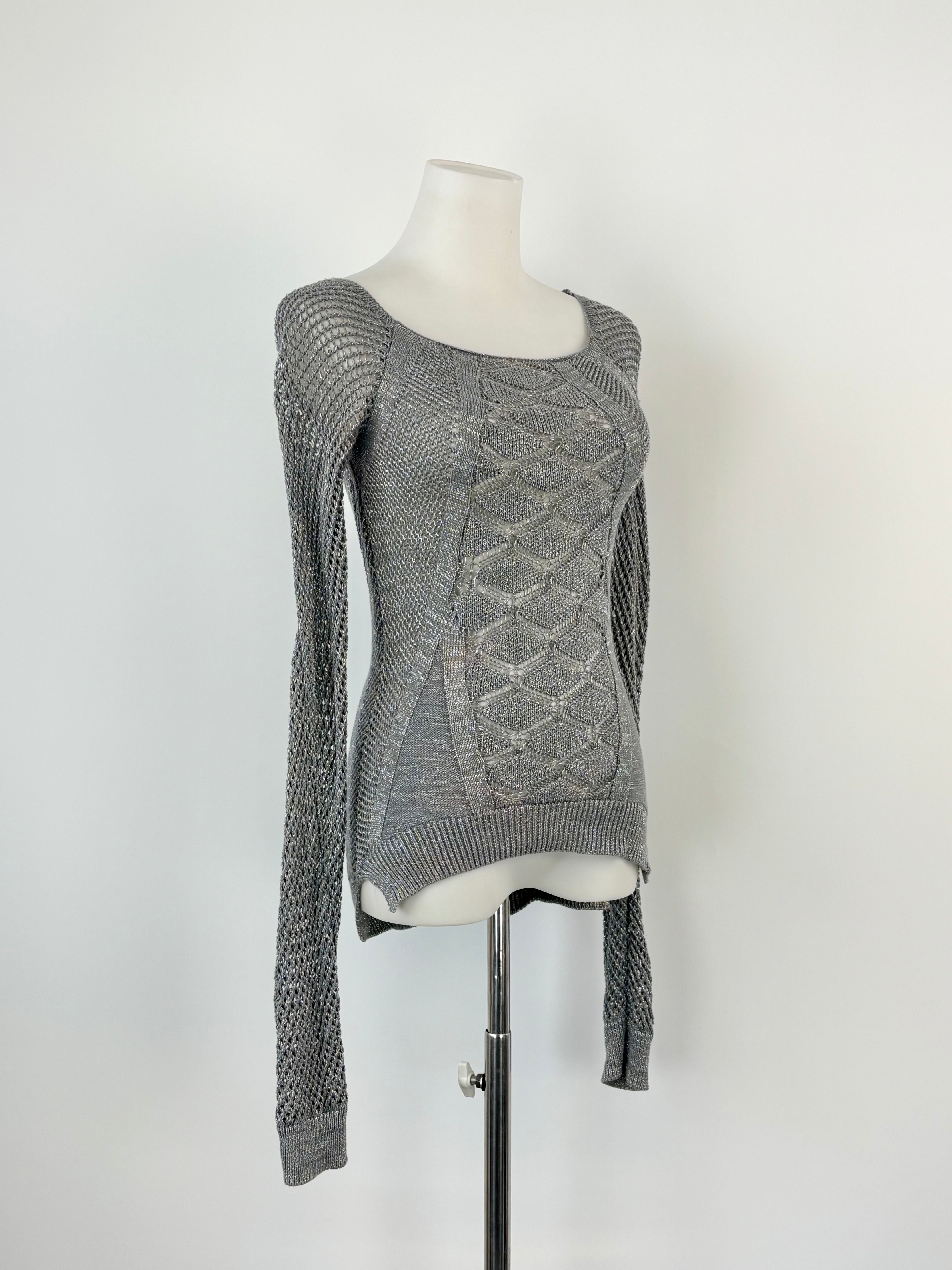 Guess Metallic Silver Lace-Knit Sweater - AU8