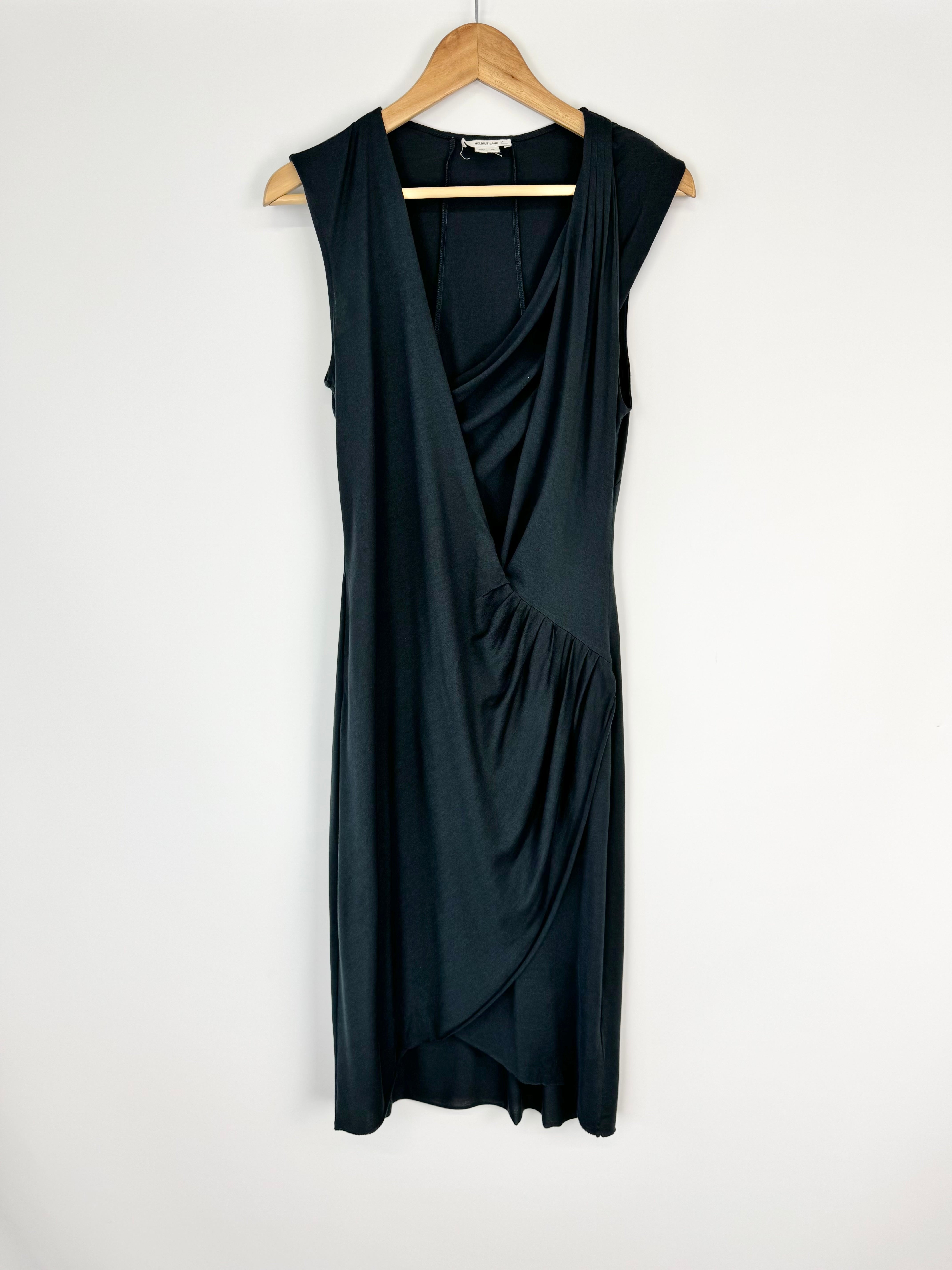 Helmut Lang Dark Blue Silk Jersey Draped Midi Dress - AU10/12