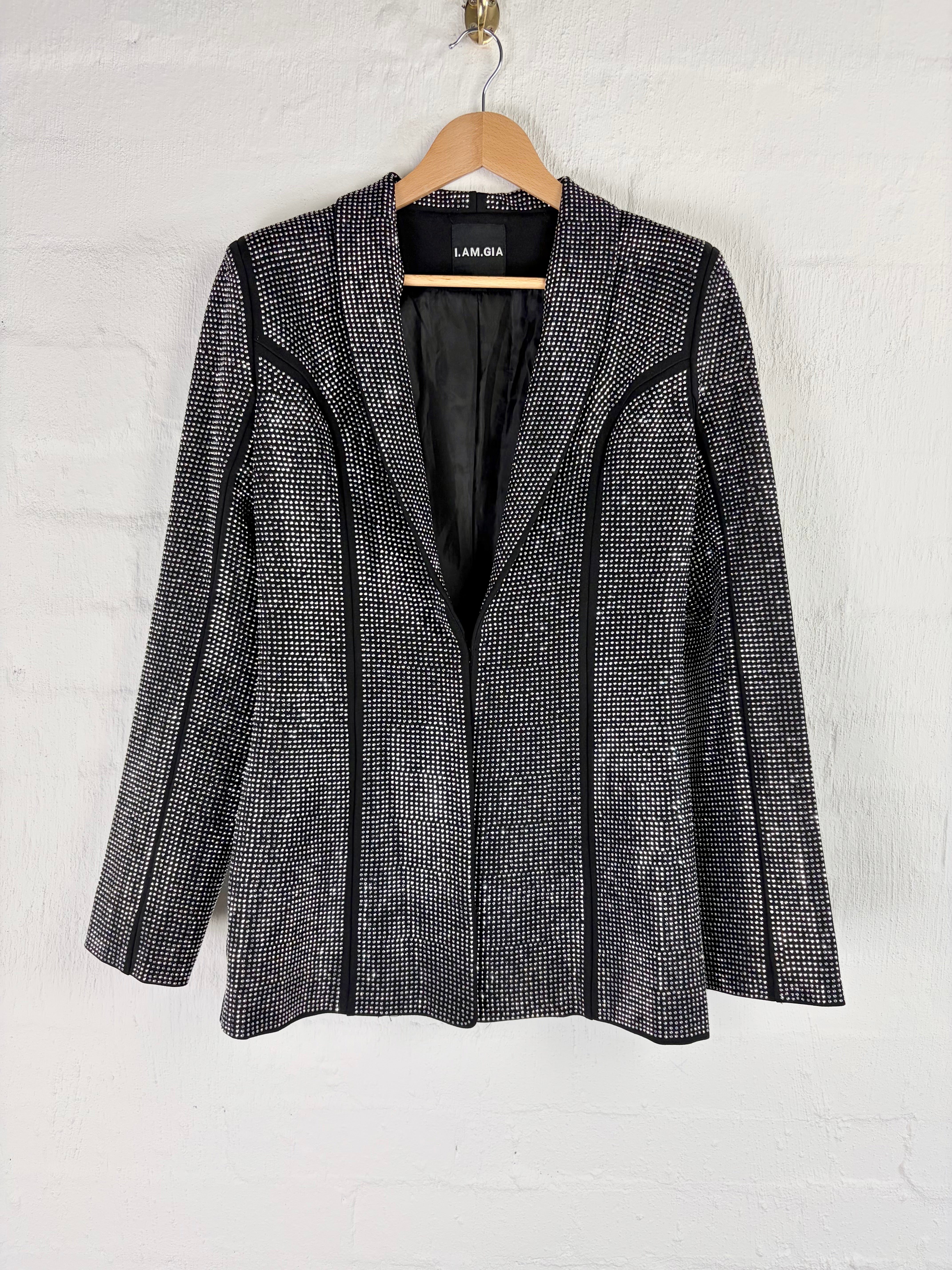 I.AM.GIA. Black Rhinestone Studded Flared Blazer - AU10