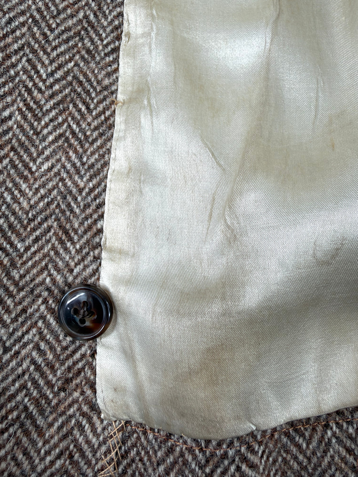 Vintage El Corte Inglés Tawny Herringbone Patterned Double Breasted Wool Coat - AU10/12