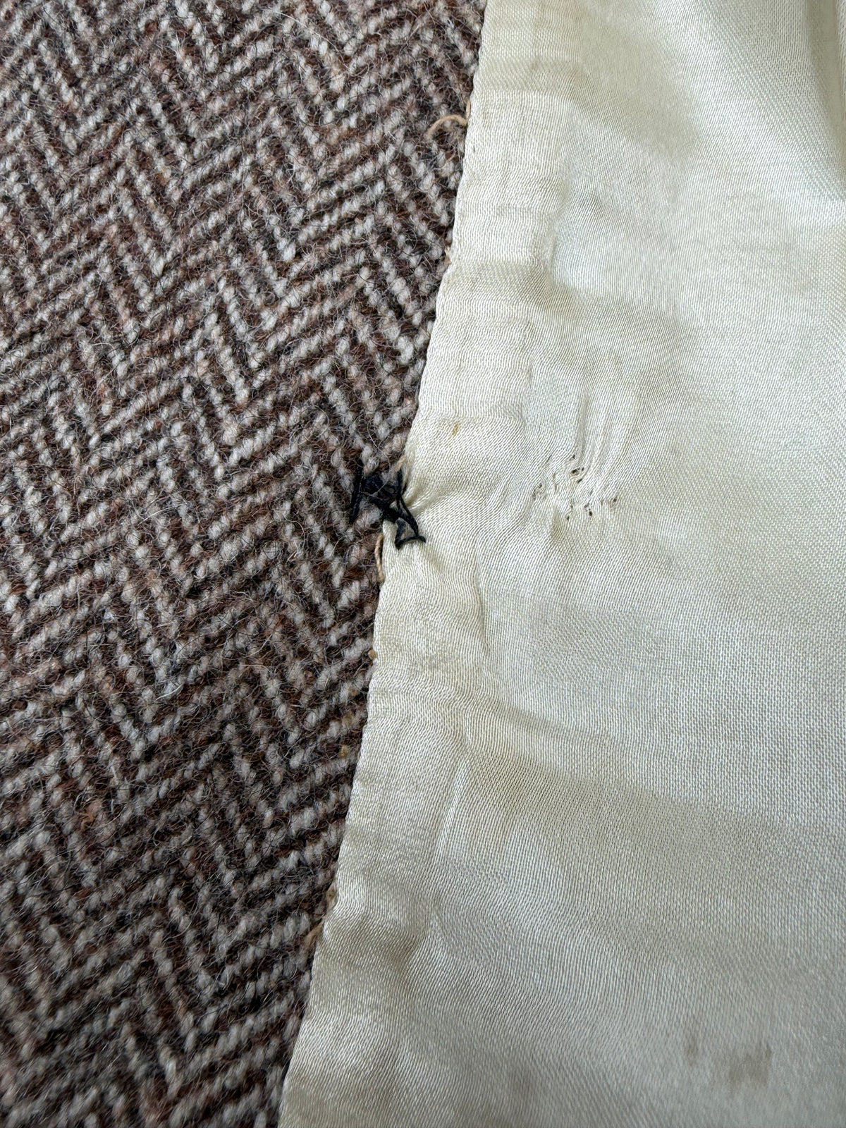 Vintage El Corte Inglés Tawny Herringbone Patterned Double Breasted Wool Coat - AU10/12