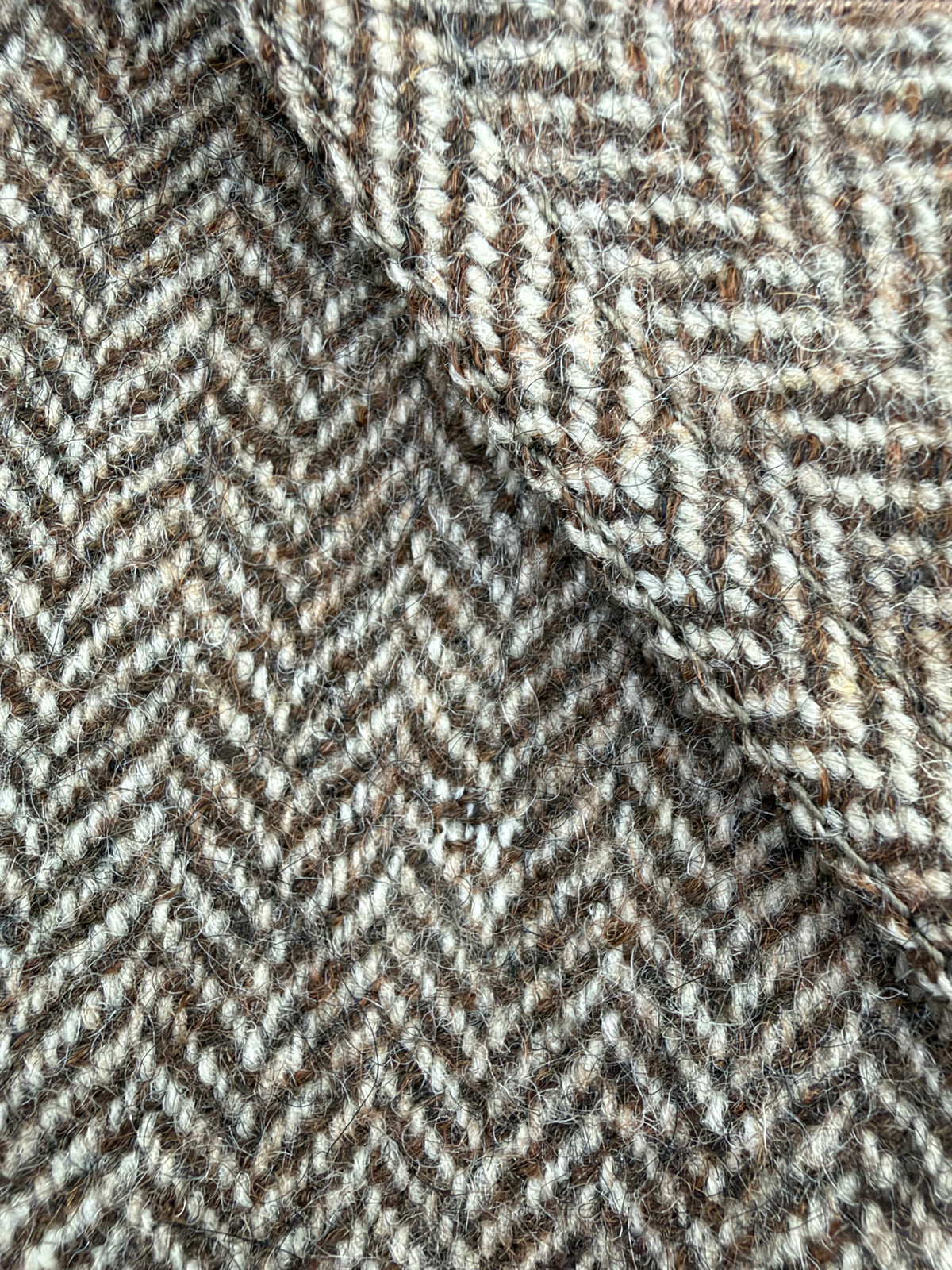 Vintage El Corte Inglés Tawny Herringbone Patterned Double Breasted Wool Coat - AU10/12