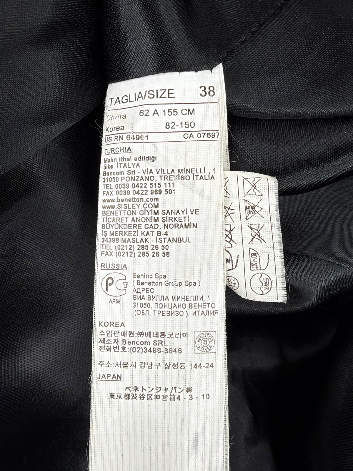 United Colours of Benetton Grey Herringbone Pattern Wool Blend Belted Coat - AU10