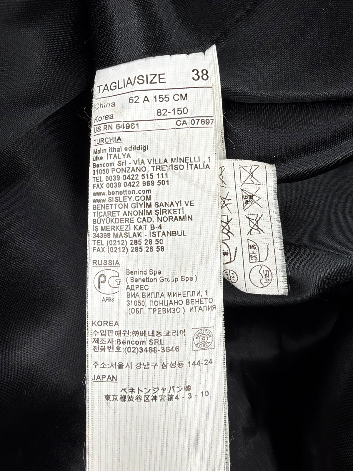 United Colours of Benetton Grey Herringbone Pattern Wool Blend Belted Coat - AU10