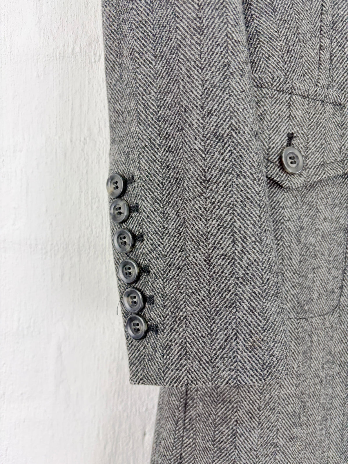United Colours of Benetton Grey Herringbone Pattern Wool Blend Belted Coat - AU10