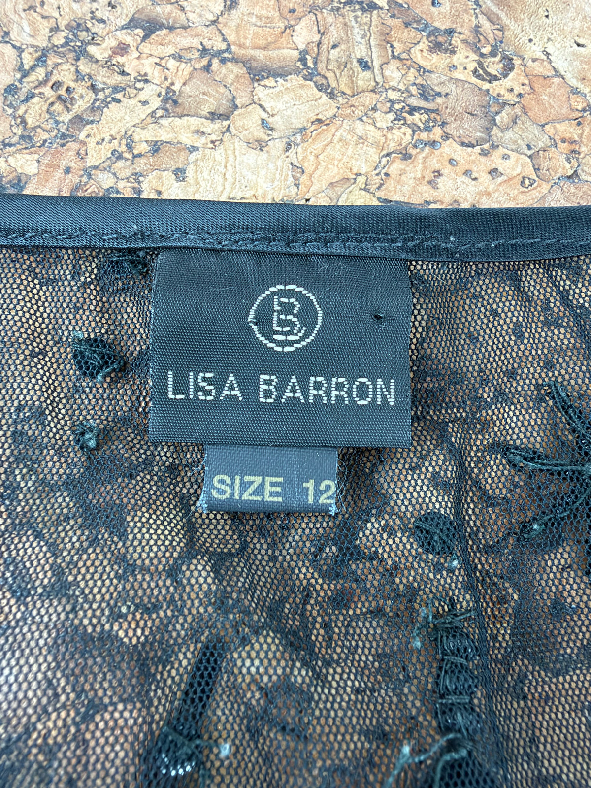 Lisa Barron Black Mesh Feather & Bead Embellished Black Top - AU12